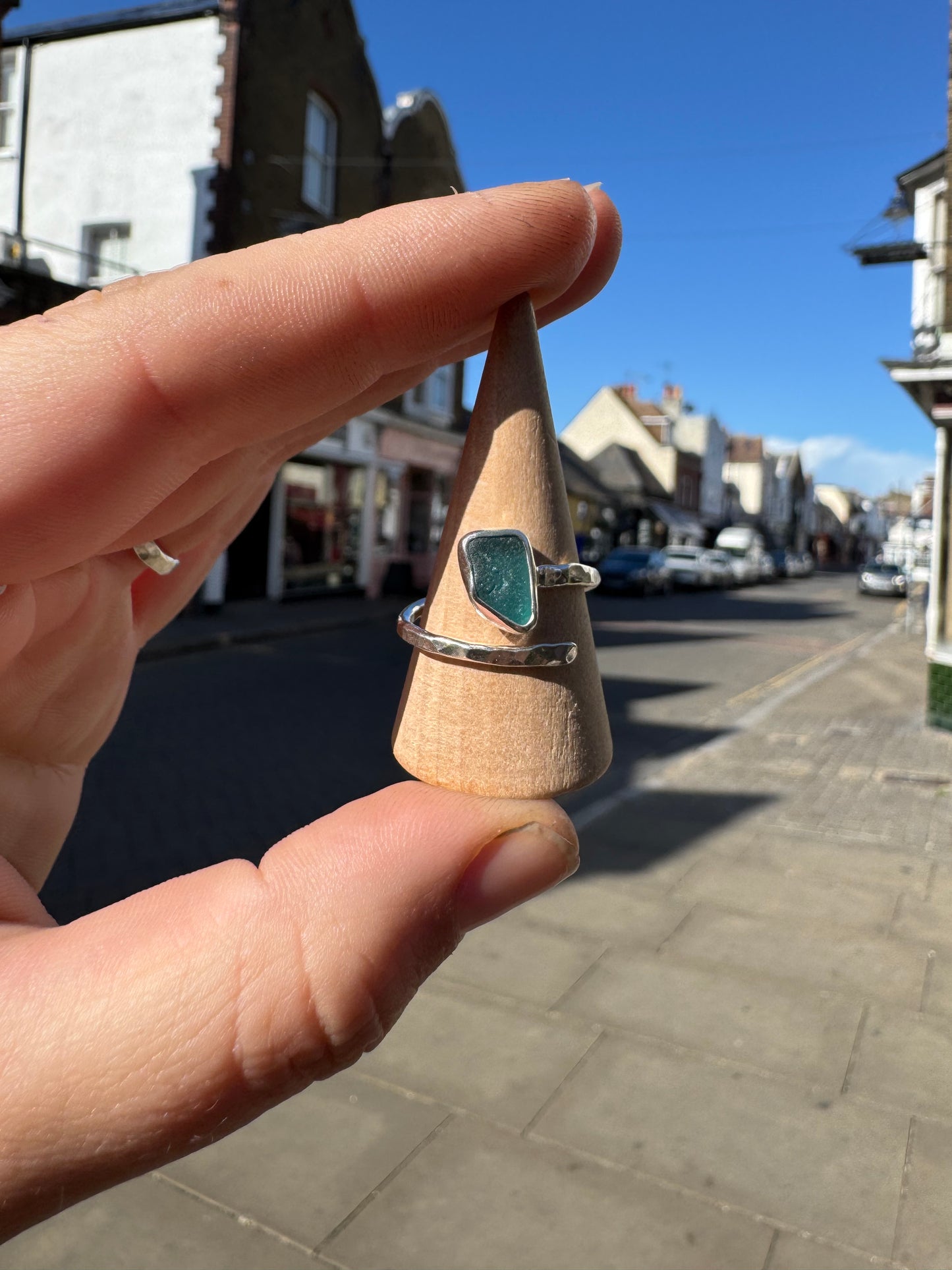 Teal seaglass ring