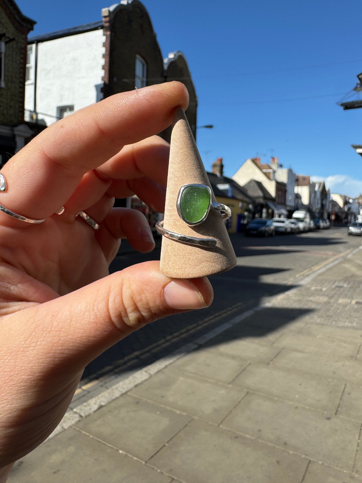 Green seaglass ring