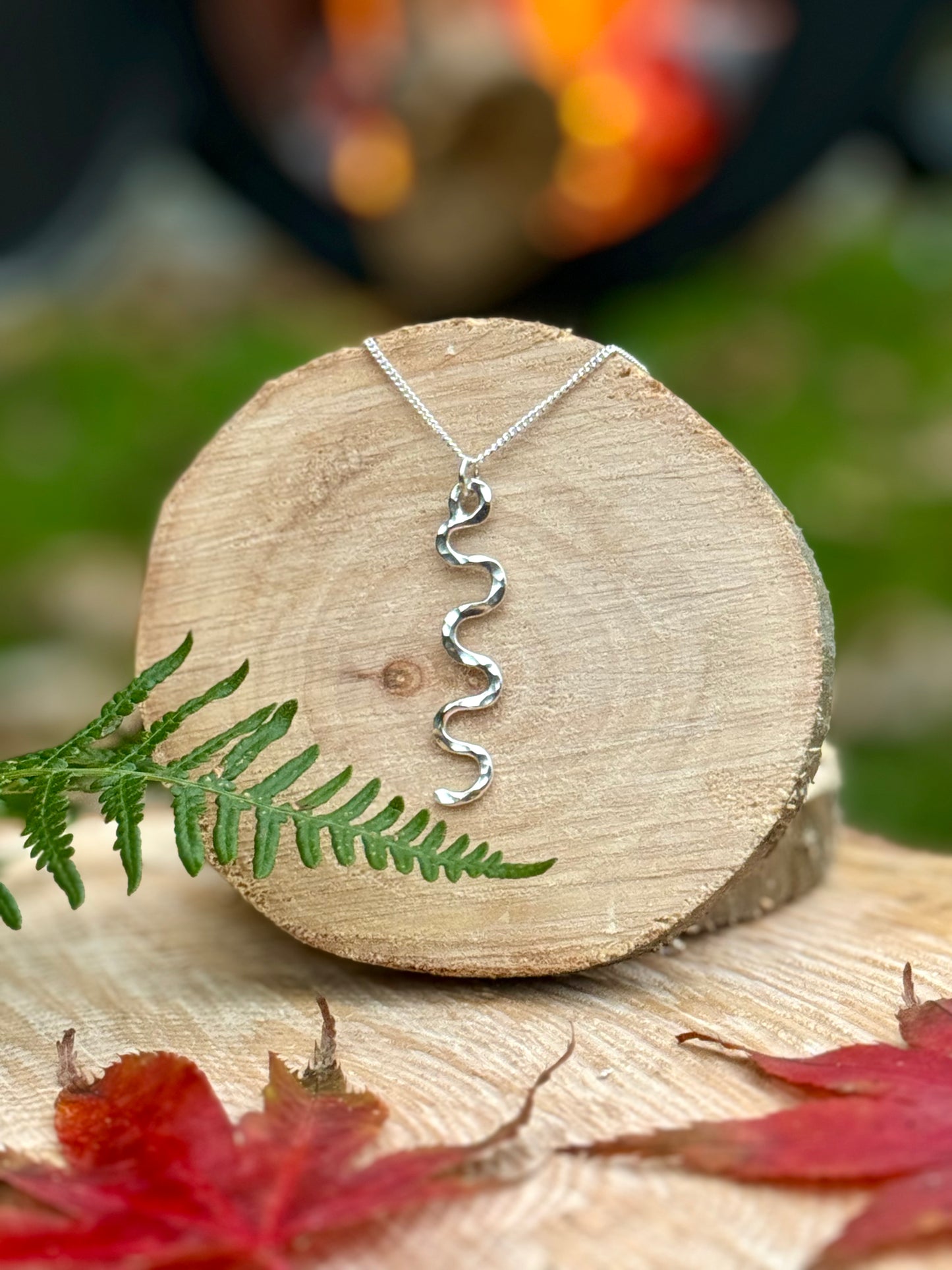 handmade sterling silver textured necklace distant front