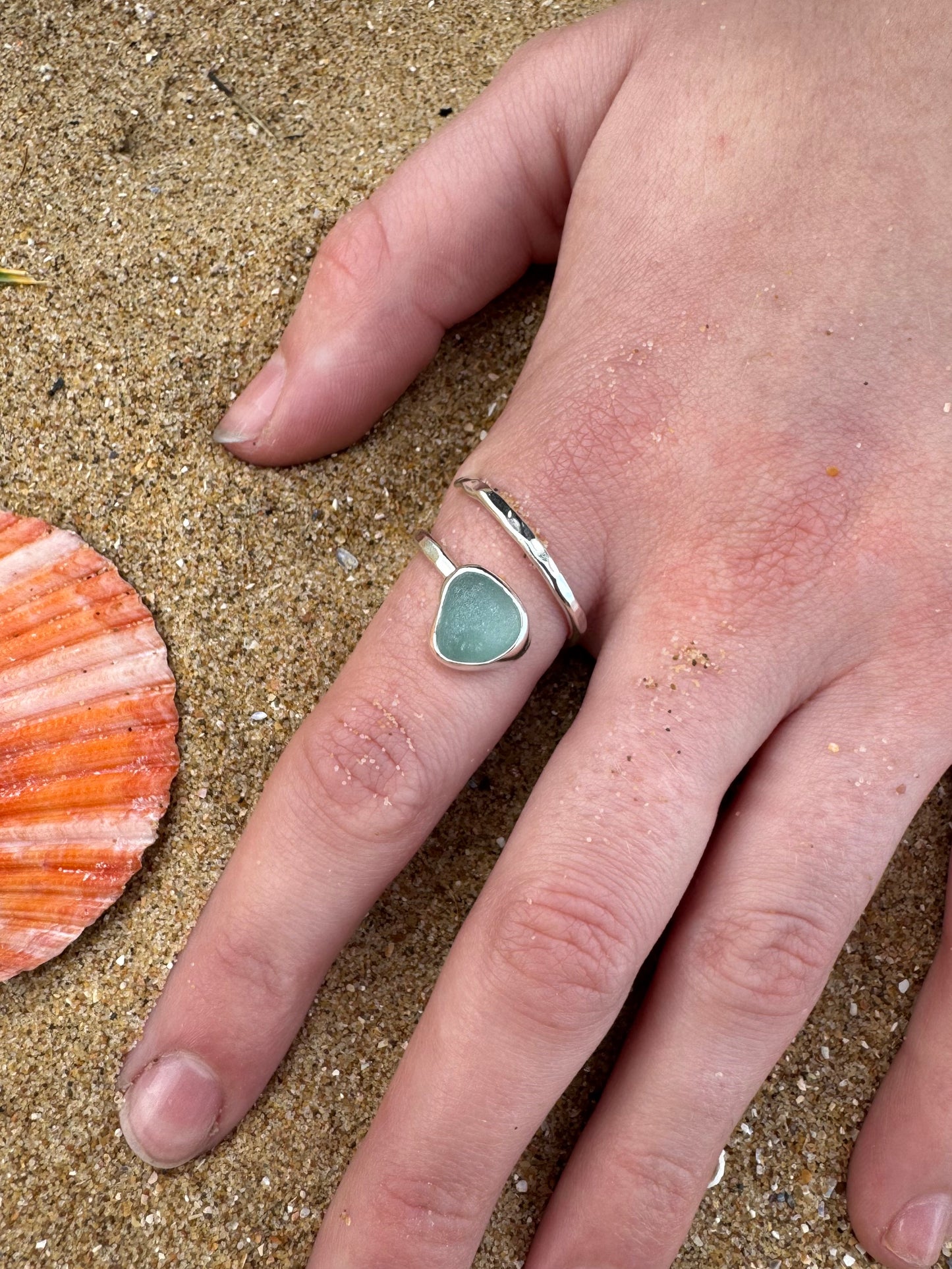 light blue seaglass ring