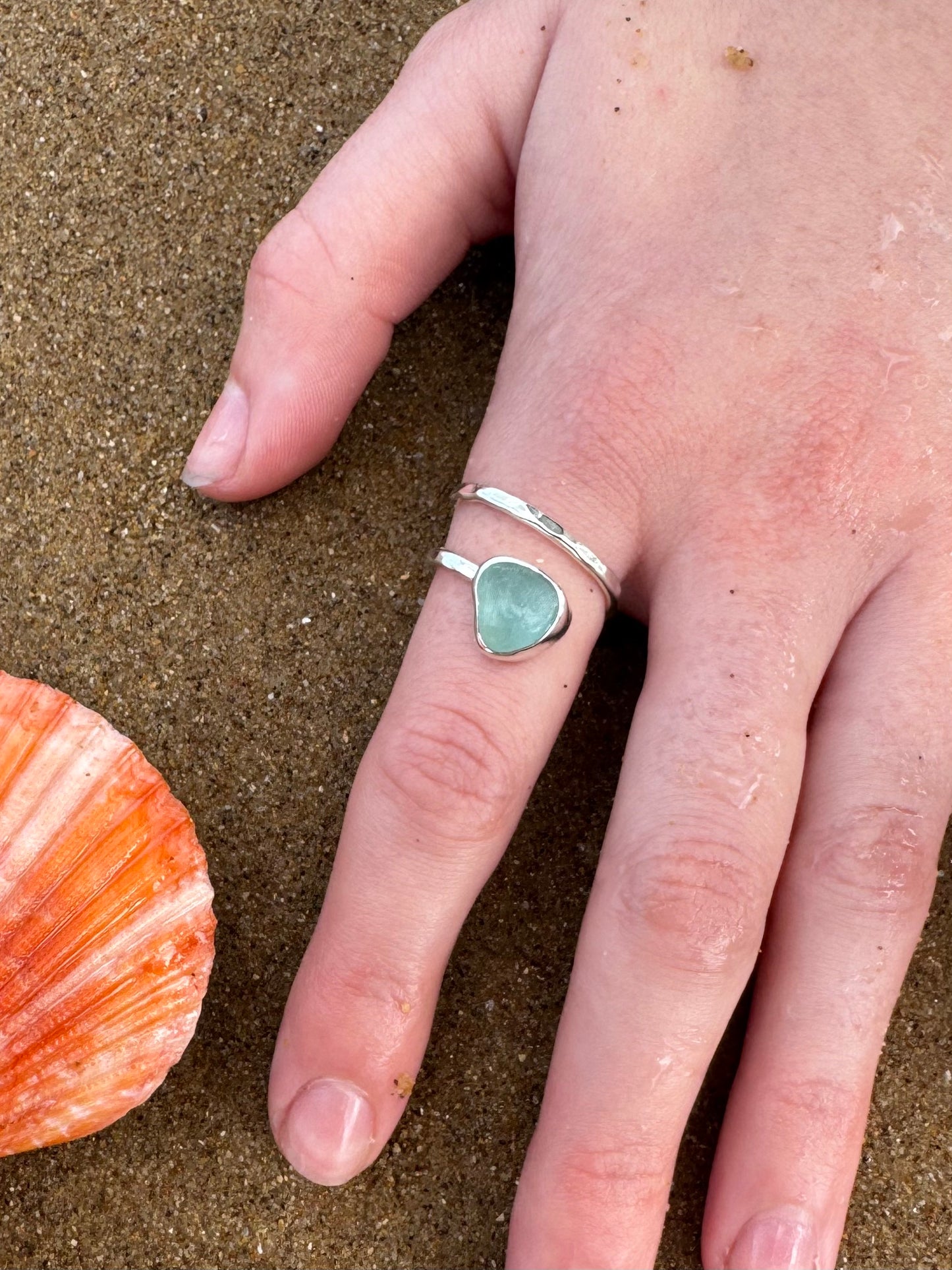 light blue seaglass ring