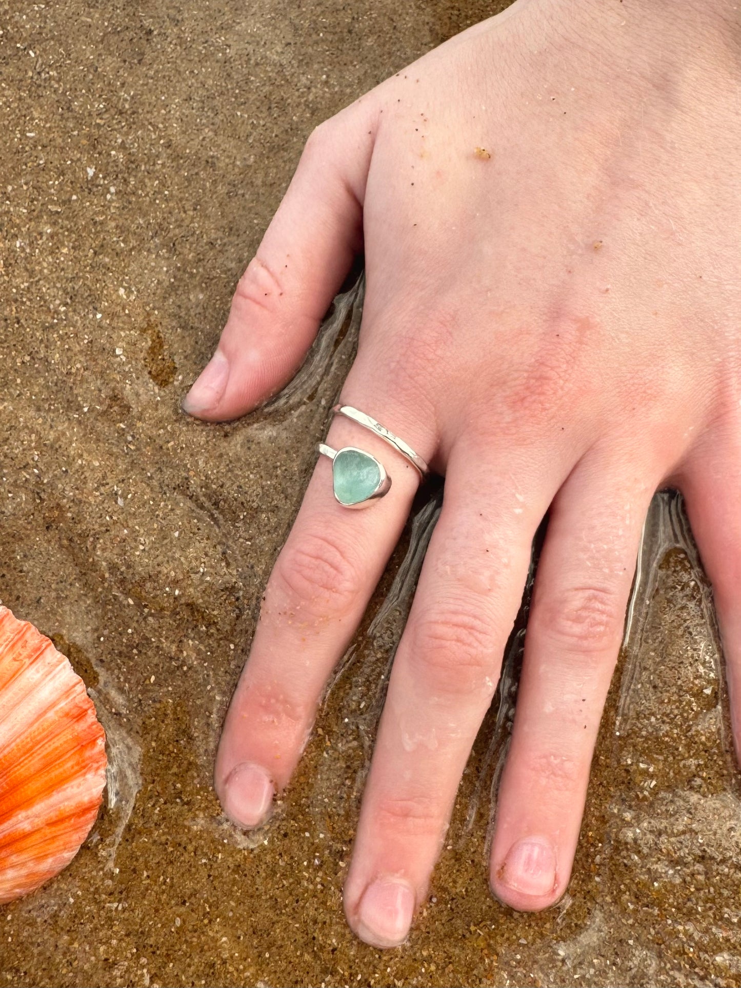 light blue seaglass ring