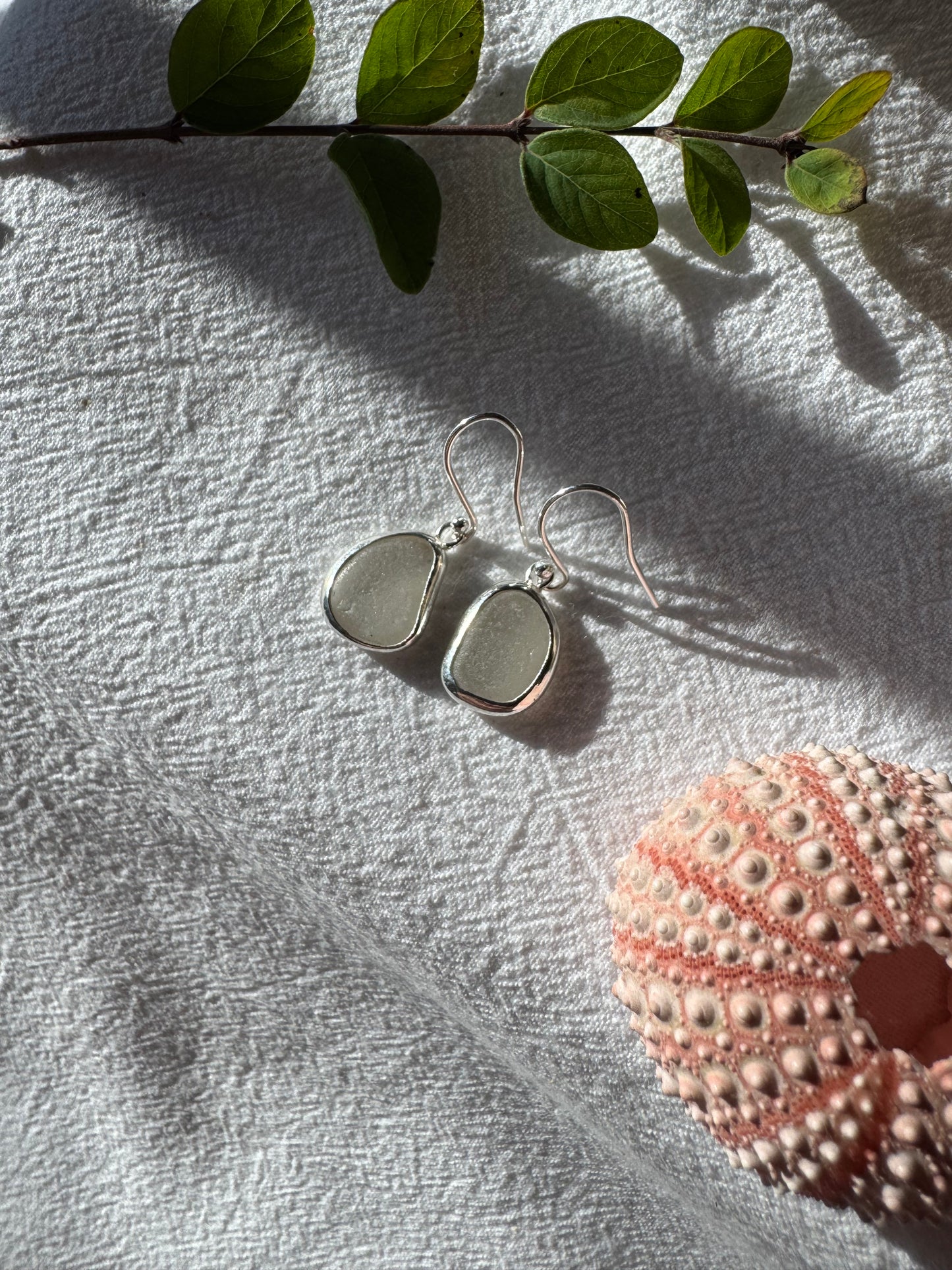 White seaglass earrings
