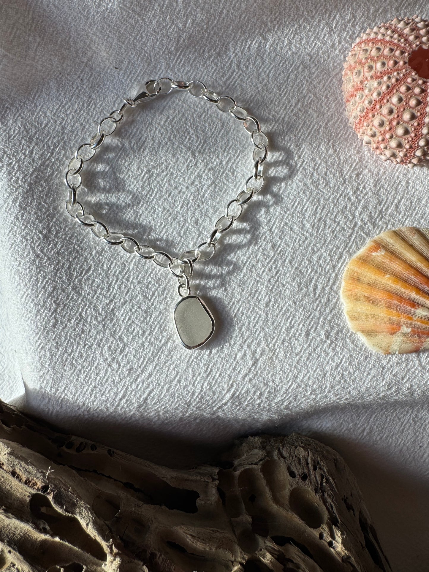 White seaglass bracelet