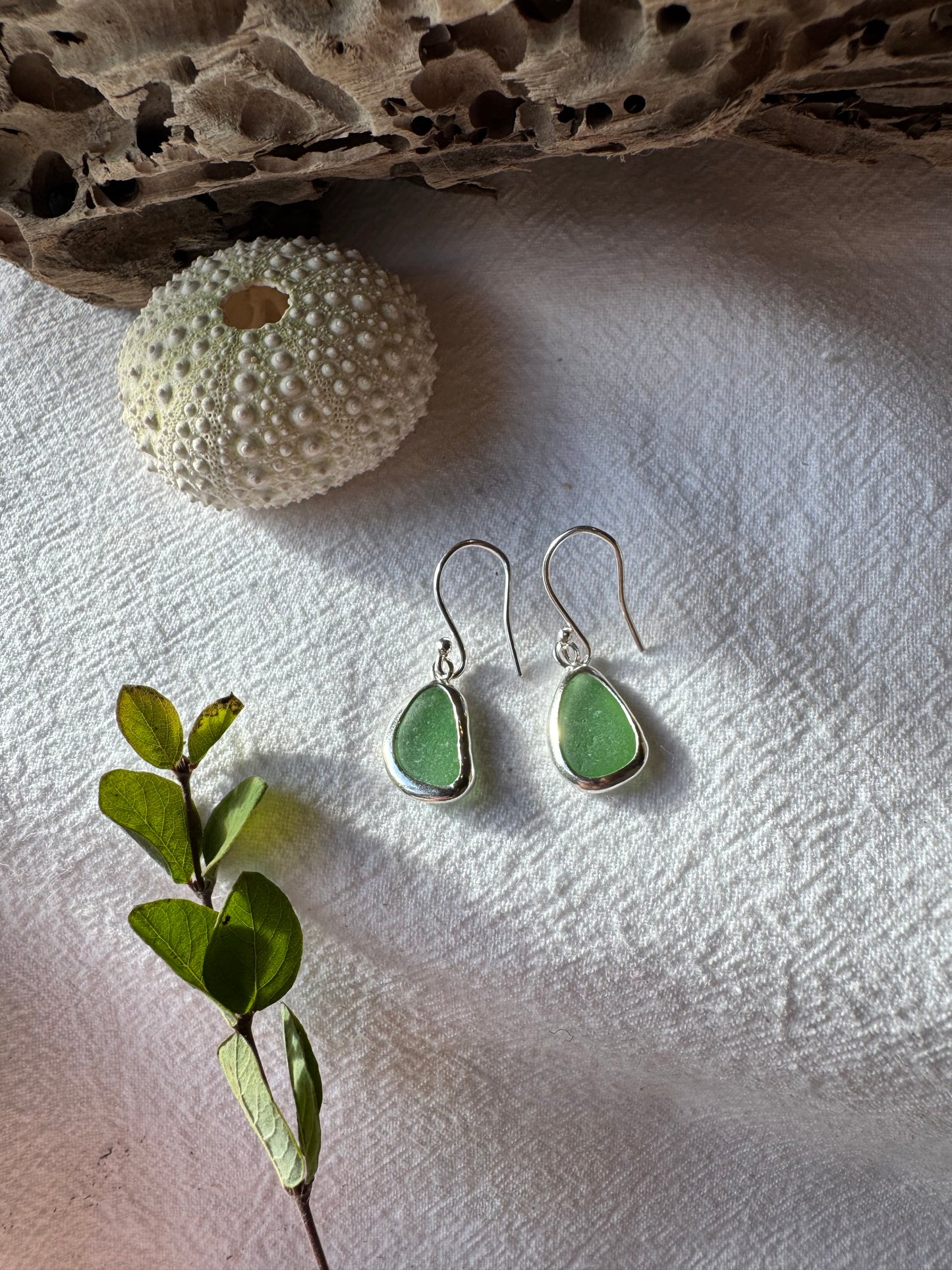 Green seaglass earrings