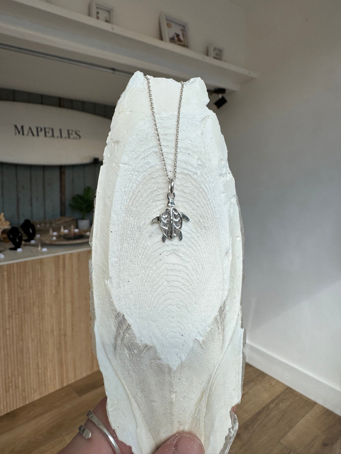 Handmade turtle necklace Sterling silver cuttlefish casted jewellery 
