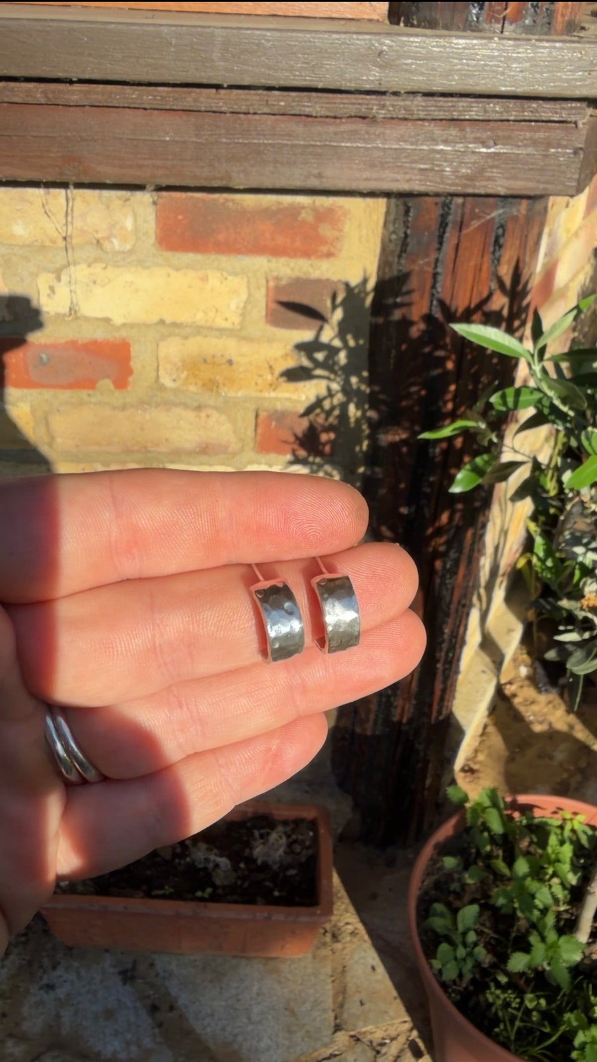 Textured half hoop studs