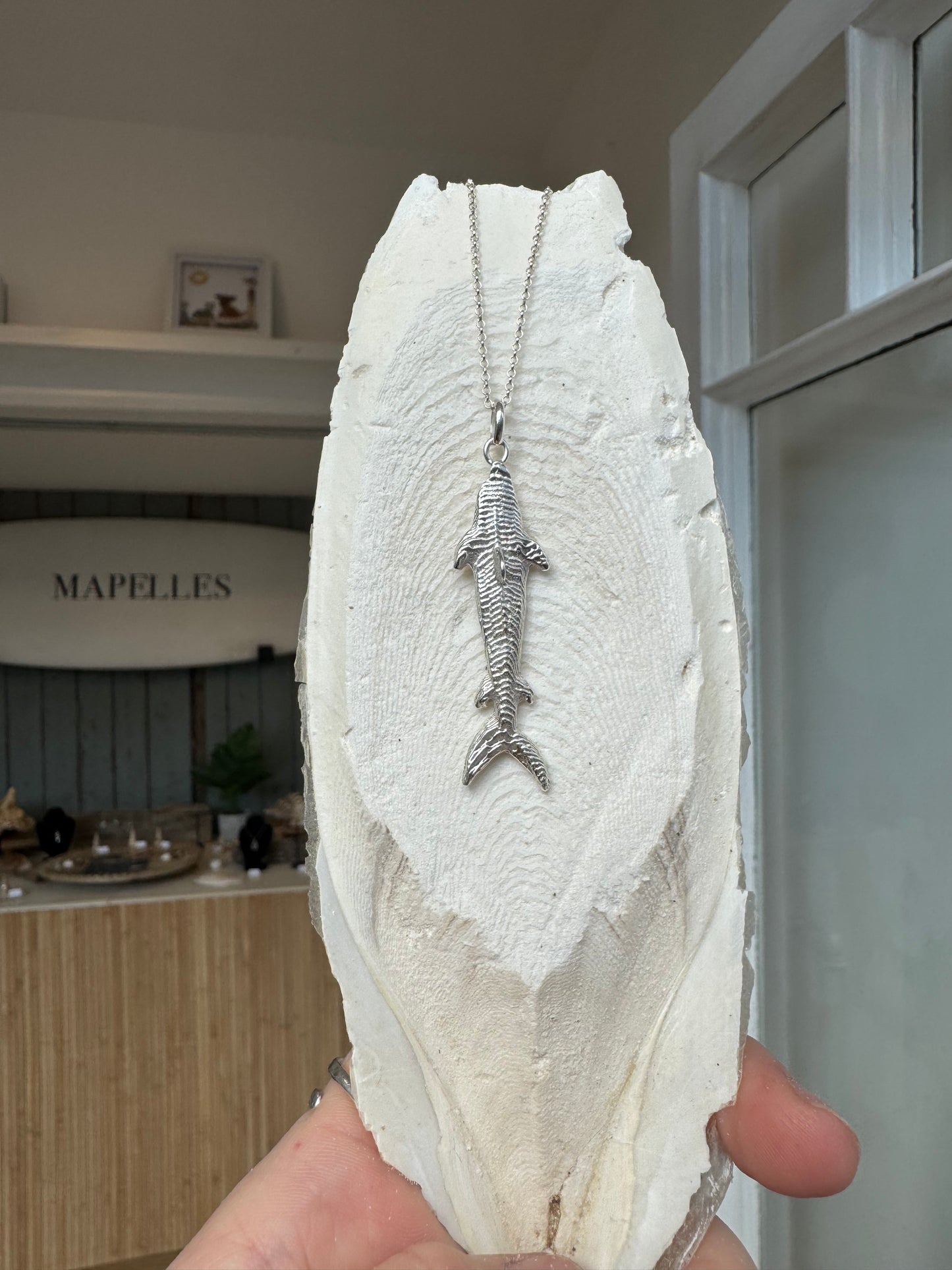 Handmade shark necklace Sterling silver cuttlefish casted jewellery 