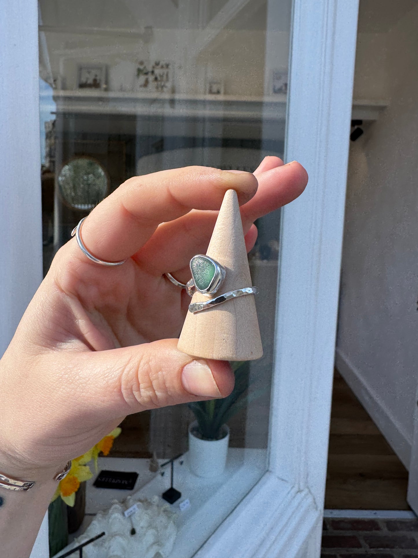 Teal seaglass ring