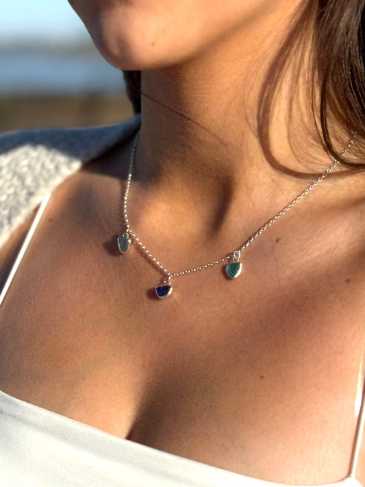 Blue multi seaglass necklace