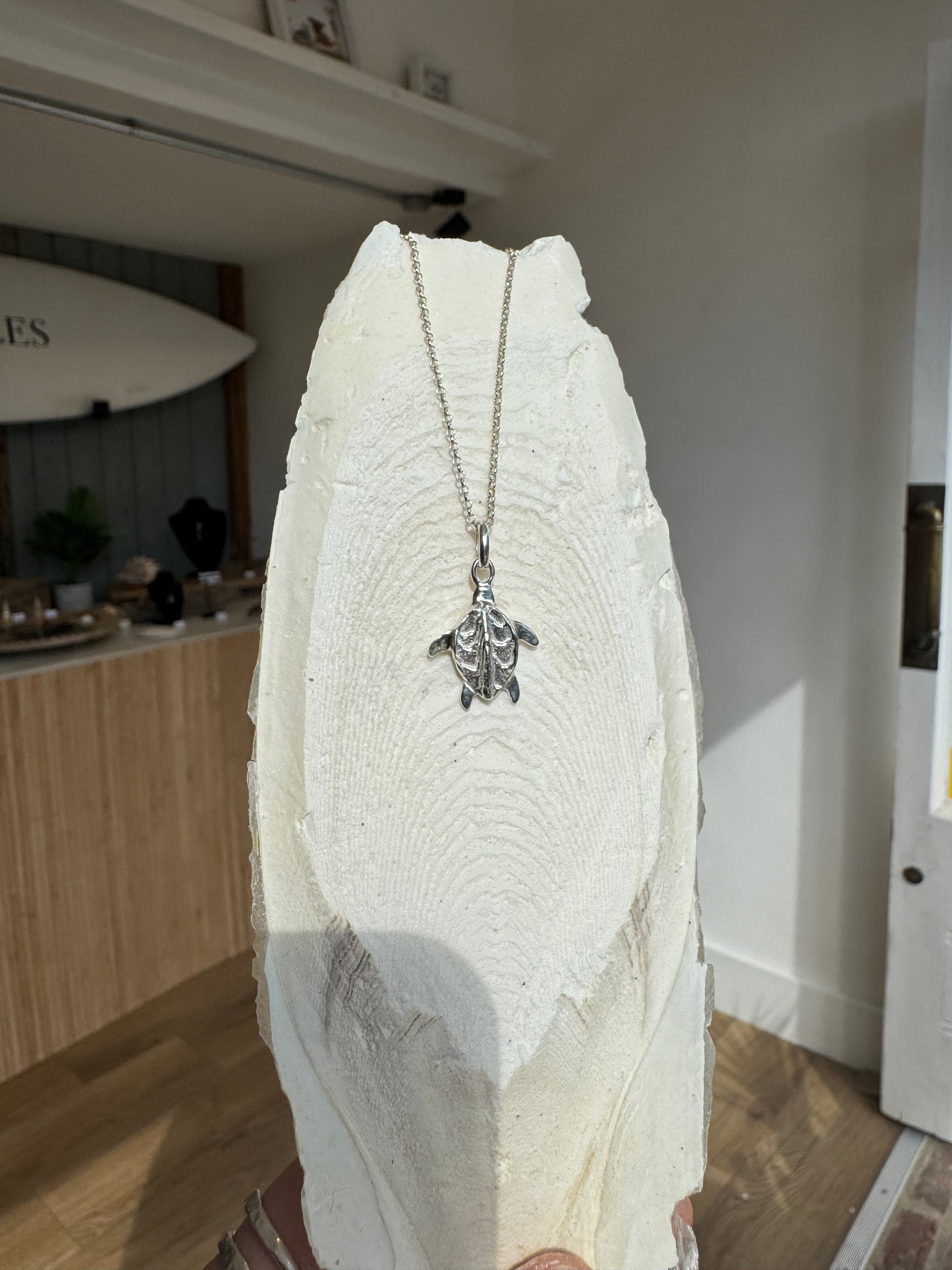 Handmade turtle necklace Sterling silver cuttlefish casted jewellery 