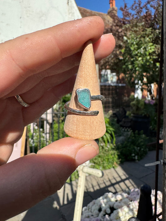 Teal seaglass ring