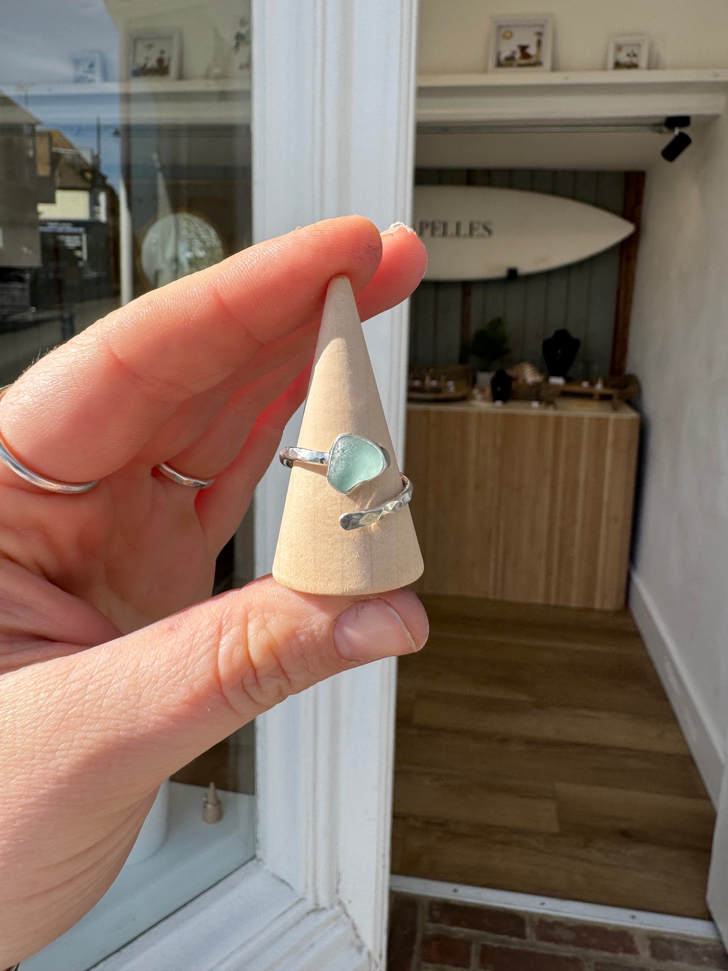 Light blue seaglass ring