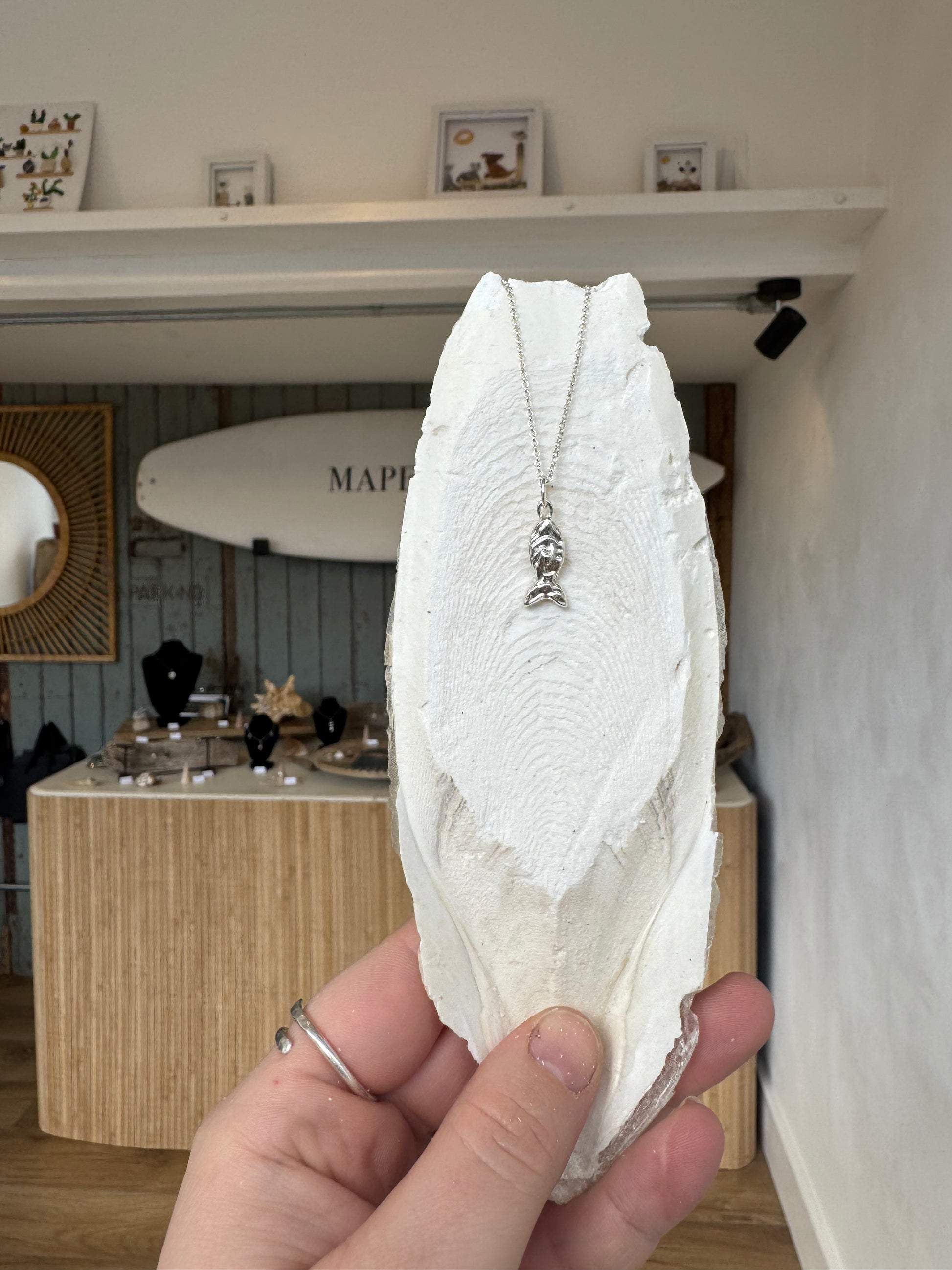 Cuttlefish casted Sterling silver handmade fish necklace