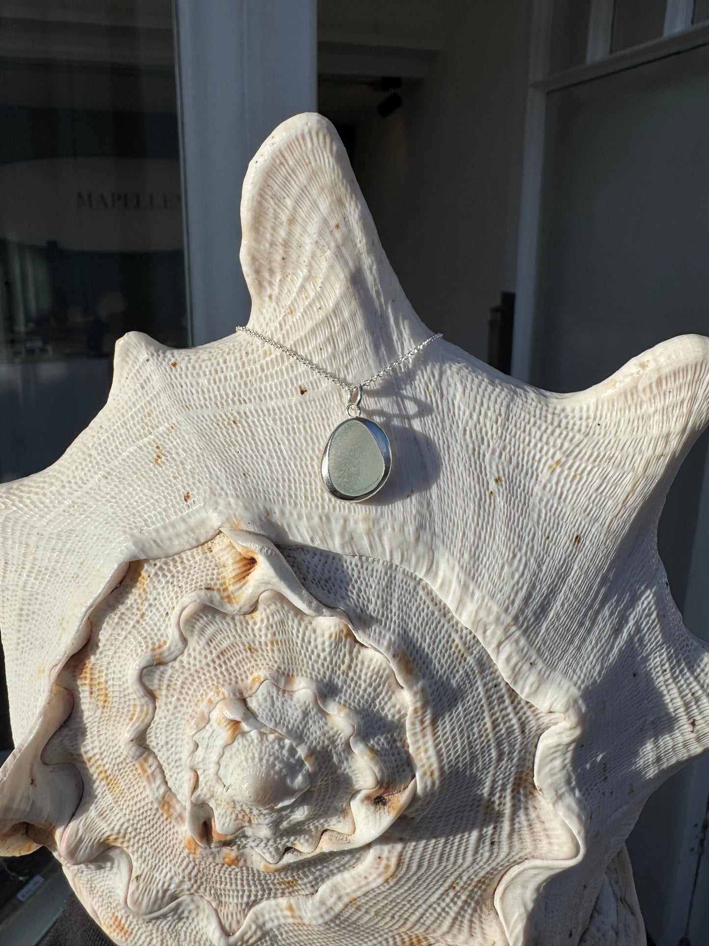 White Sea glass pendant