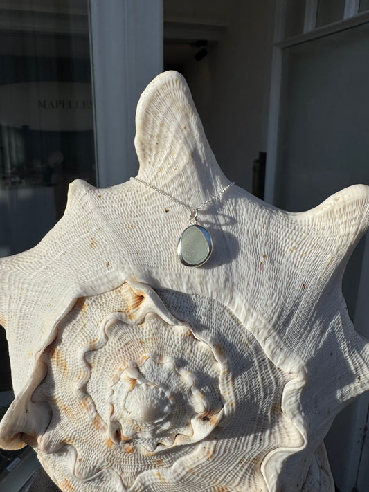 White Sea glass pendant