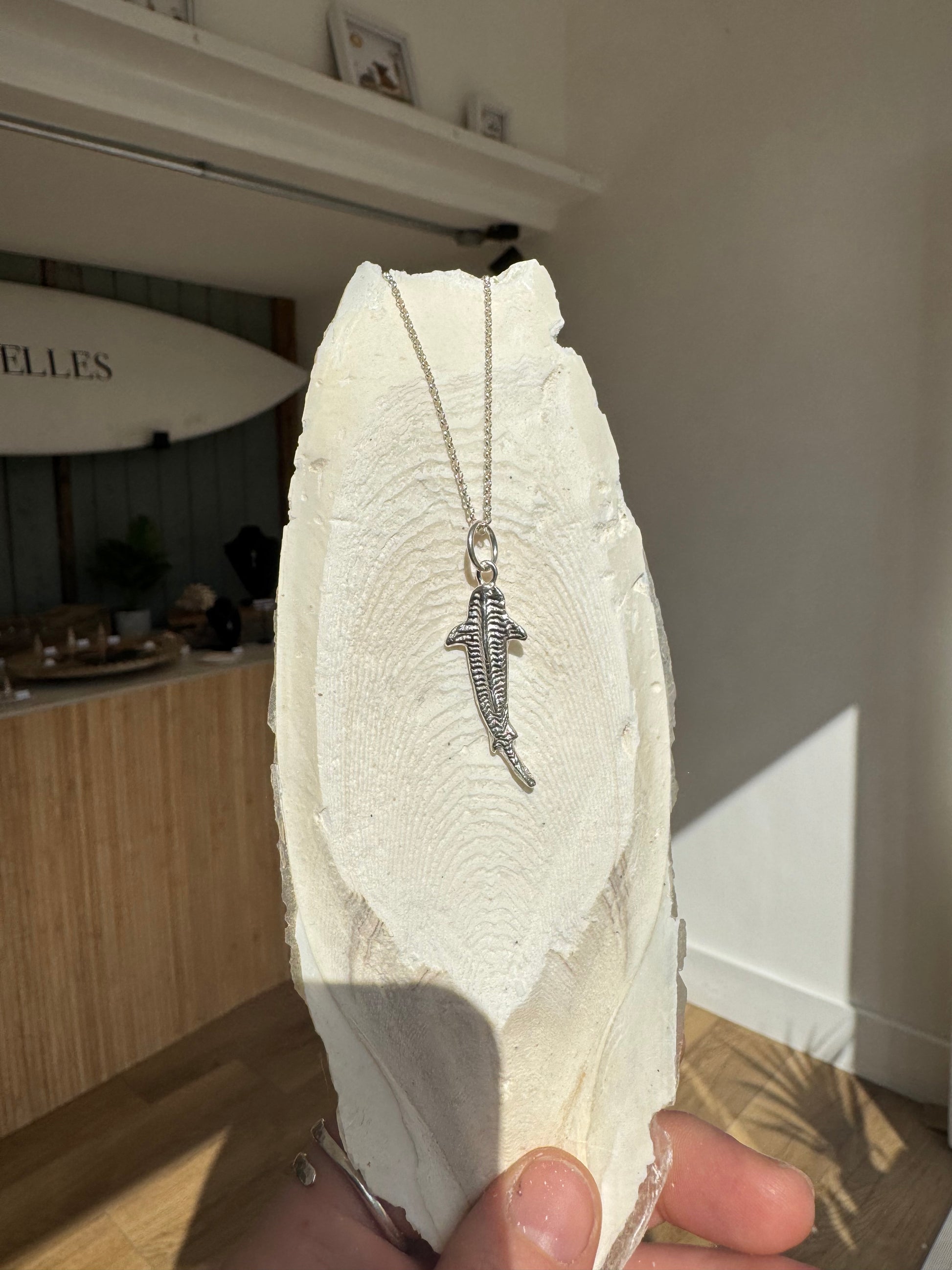 Handmade cuttlefish casted Sterling silver whale shark necklace