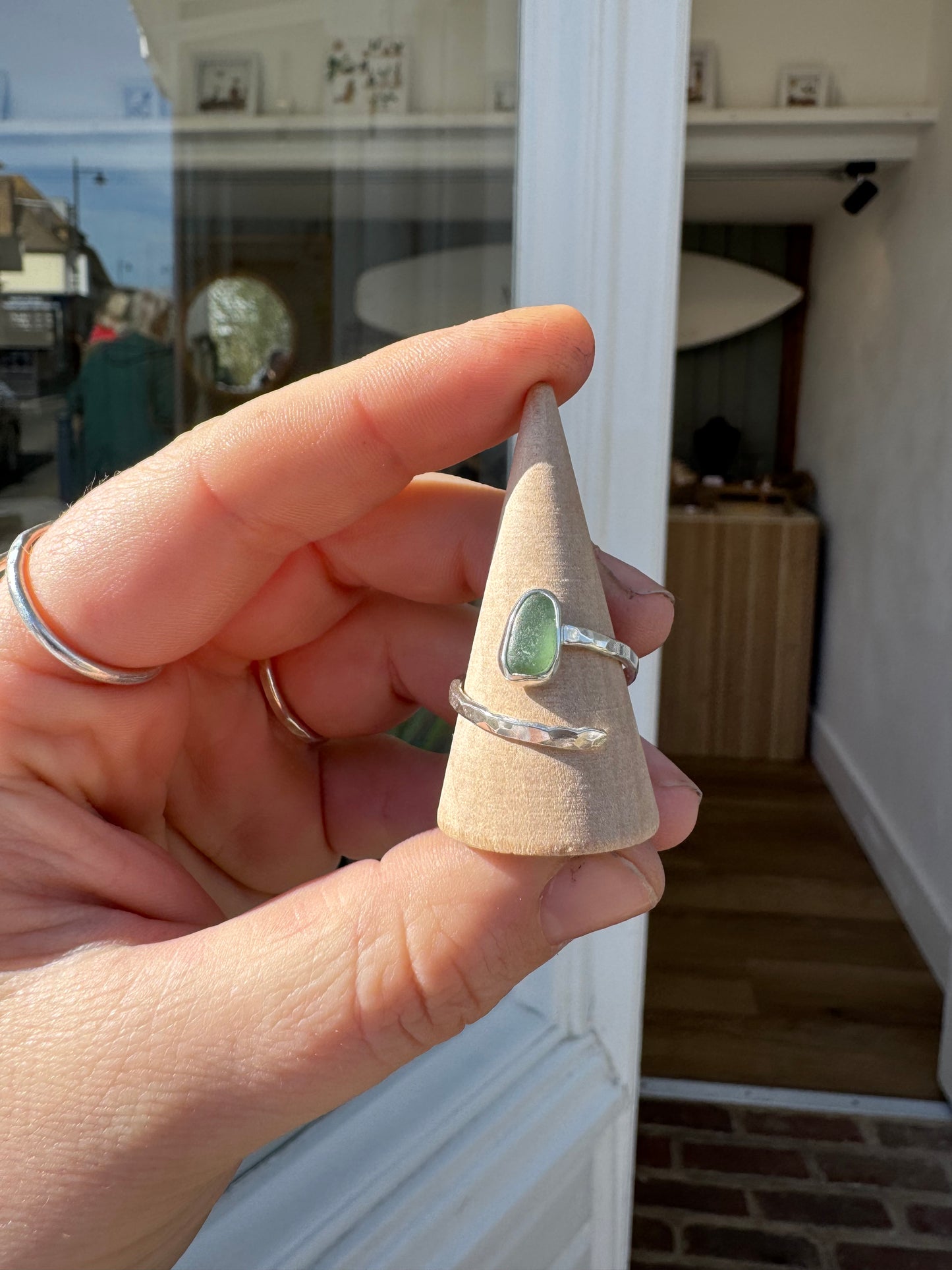 Handmade starting silver adjustable sea glass ring