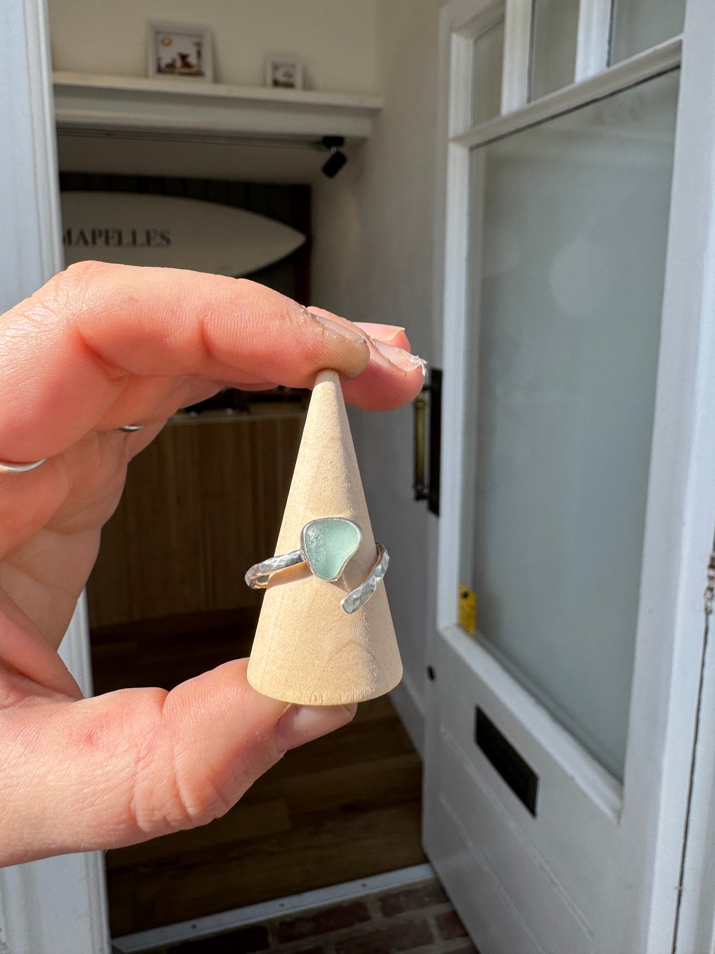 Handmade sterling silver blue Seaglass ring 