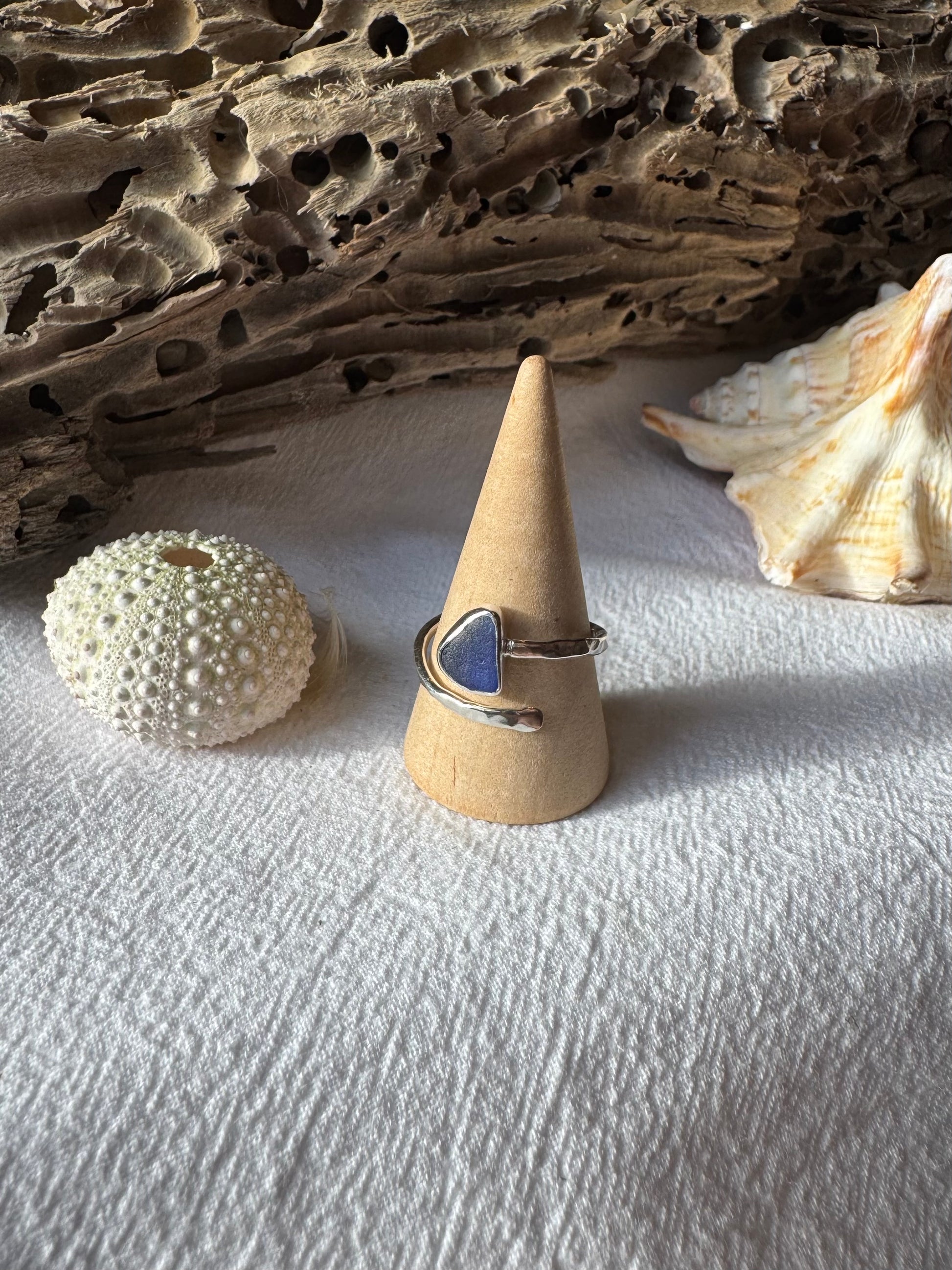 Seaglass ring, blue seaglass ring, handmadejewellery 