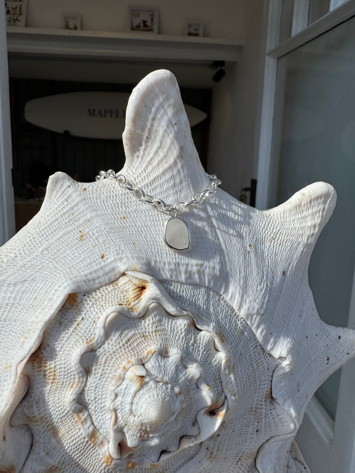 White seaglass bracelet