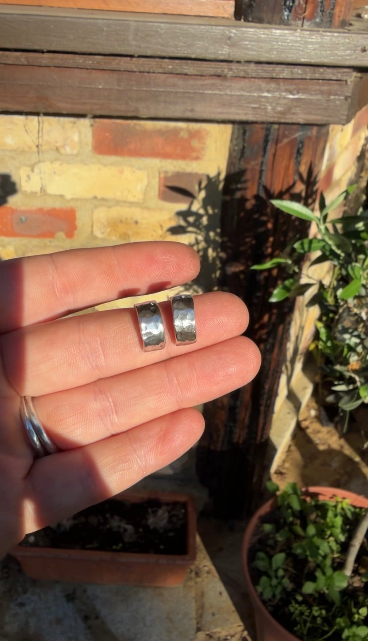 Textured half hoop studs