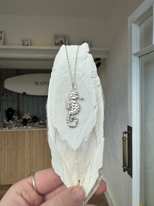Cuttlefish casted Sterling silver handmade seahorse necklace 