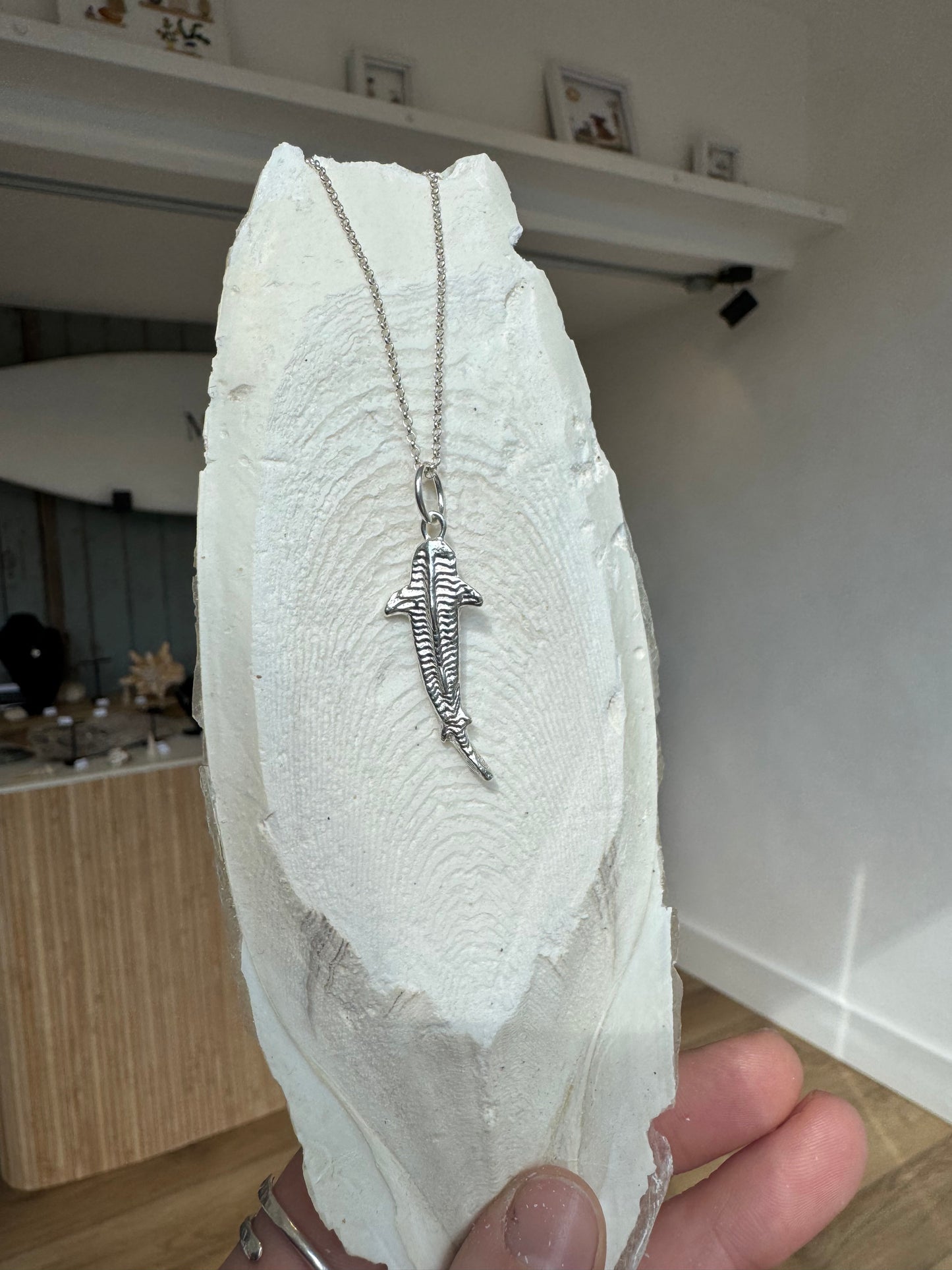 Handmade cuttlefish casted Sterling silver whale shark necklace