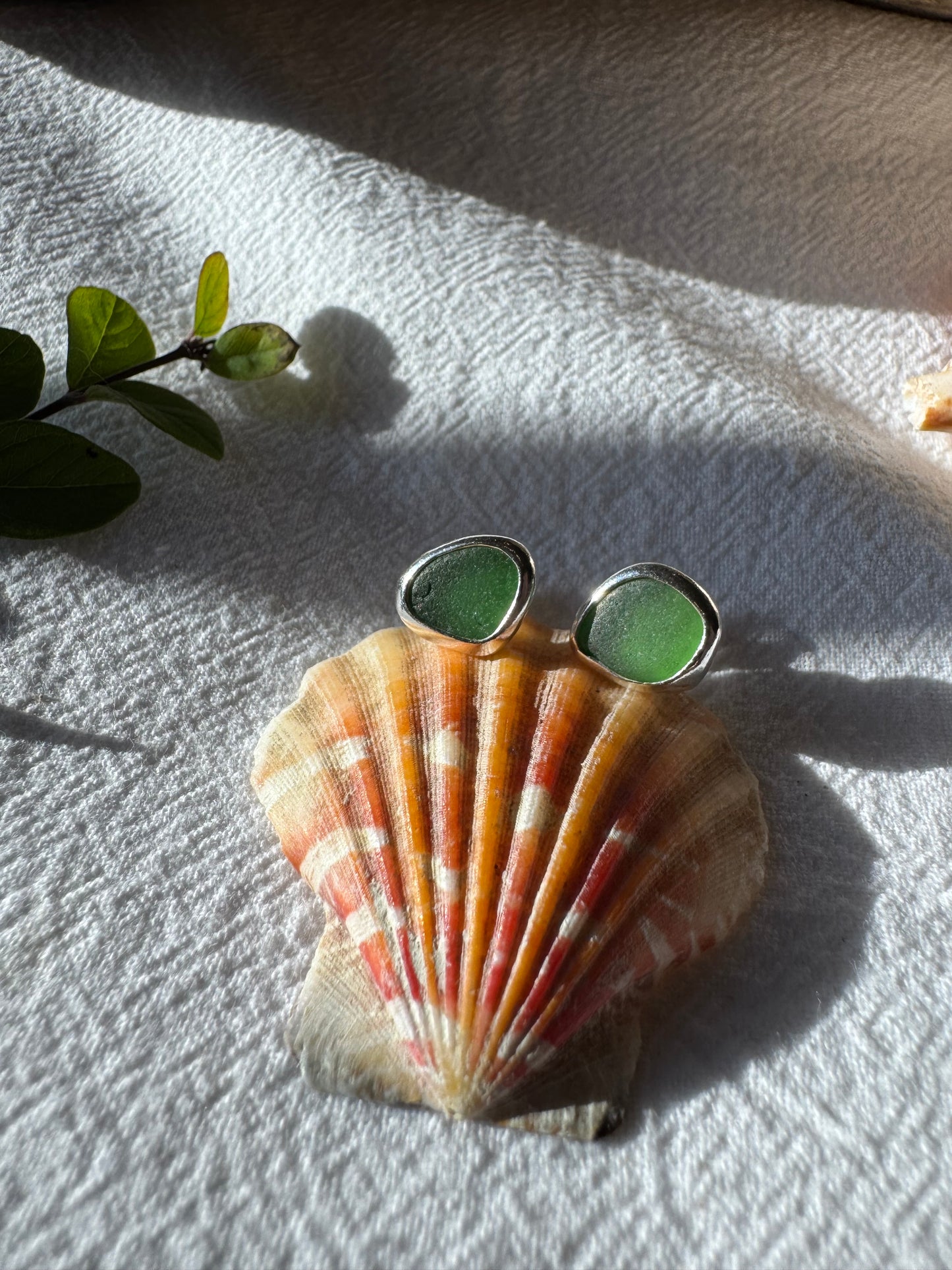 Green seaglass studs