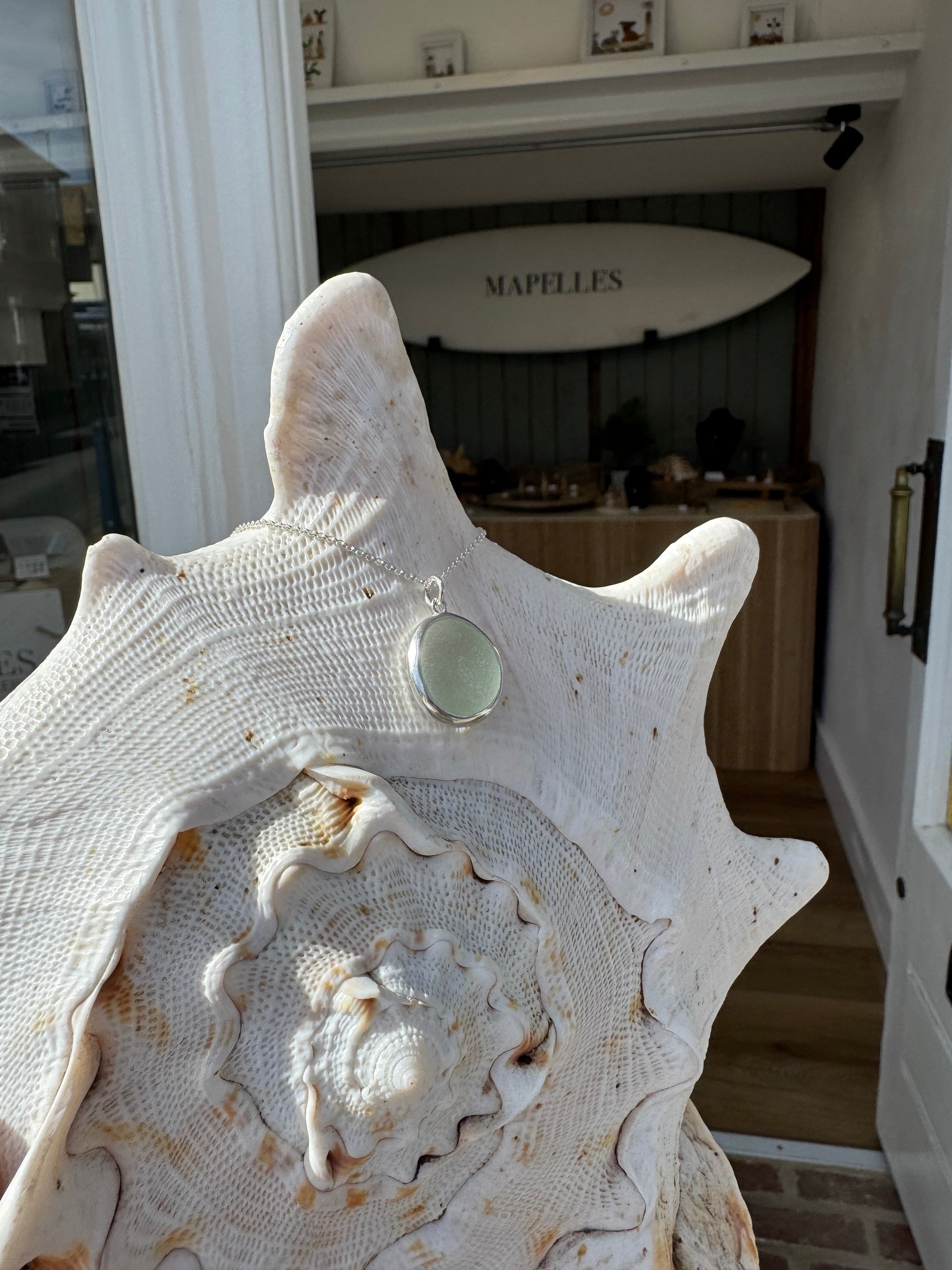 Handmade Sterling  silver sea glass necklace