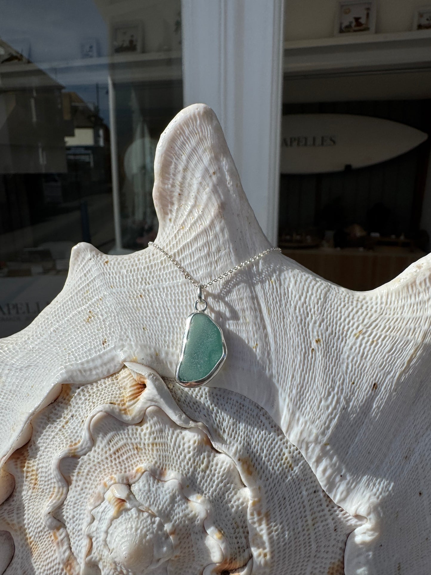 Handmade starting silver sea glass Necklace Aqua