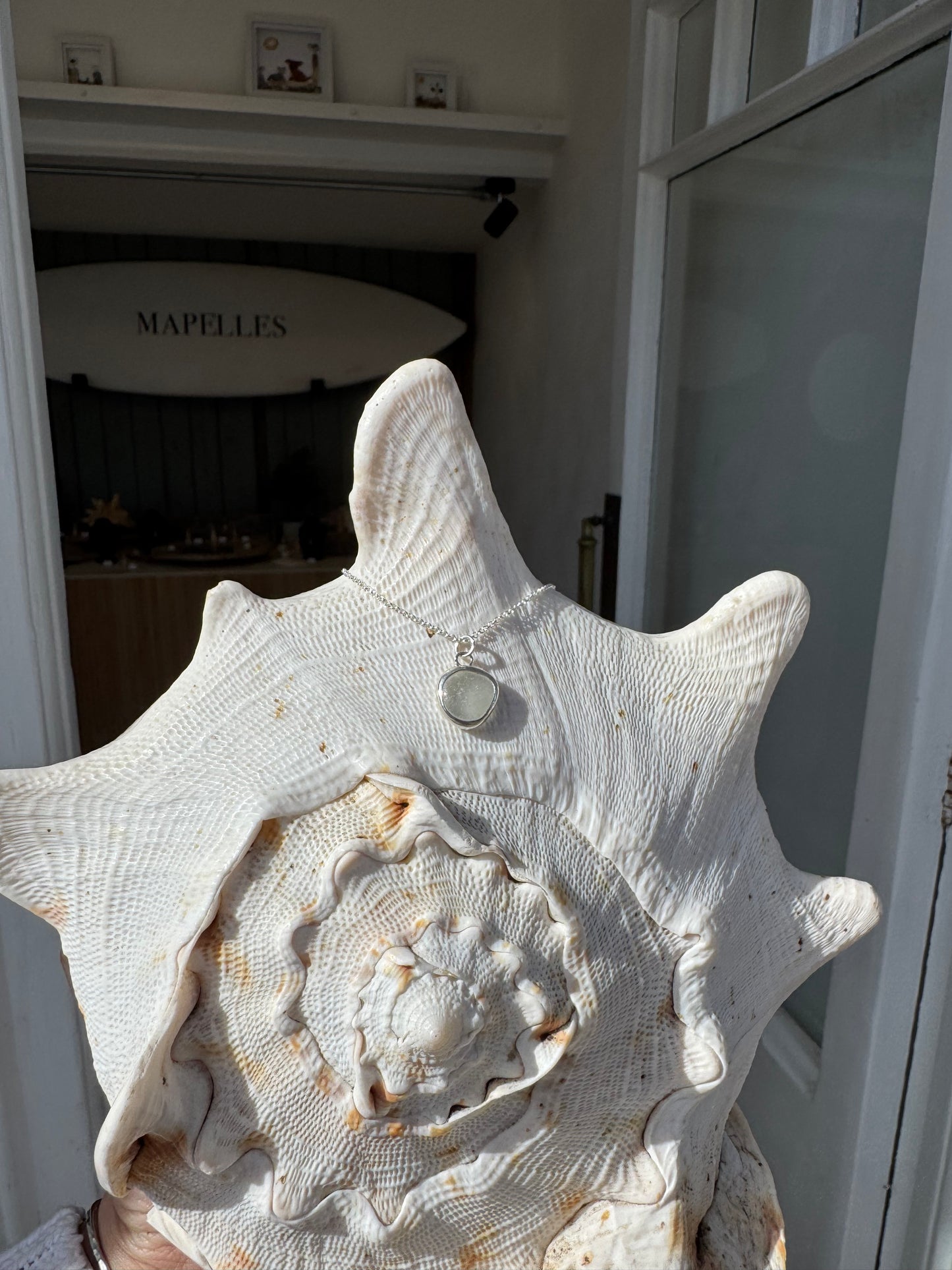 White seaglass necklace