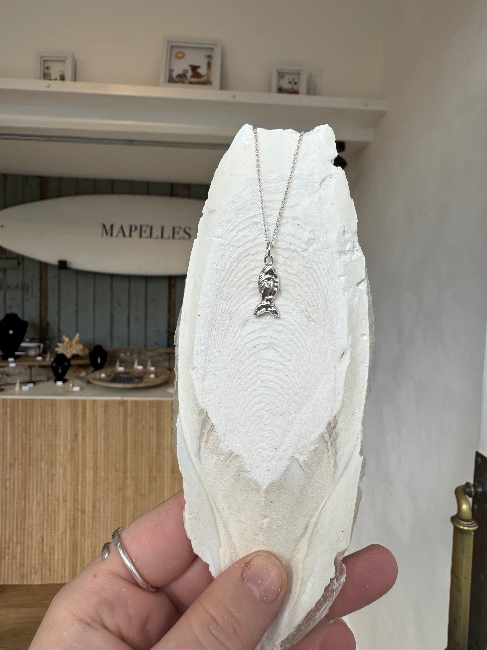 Cuttlefish casted Sterling silver handmade fish necklace