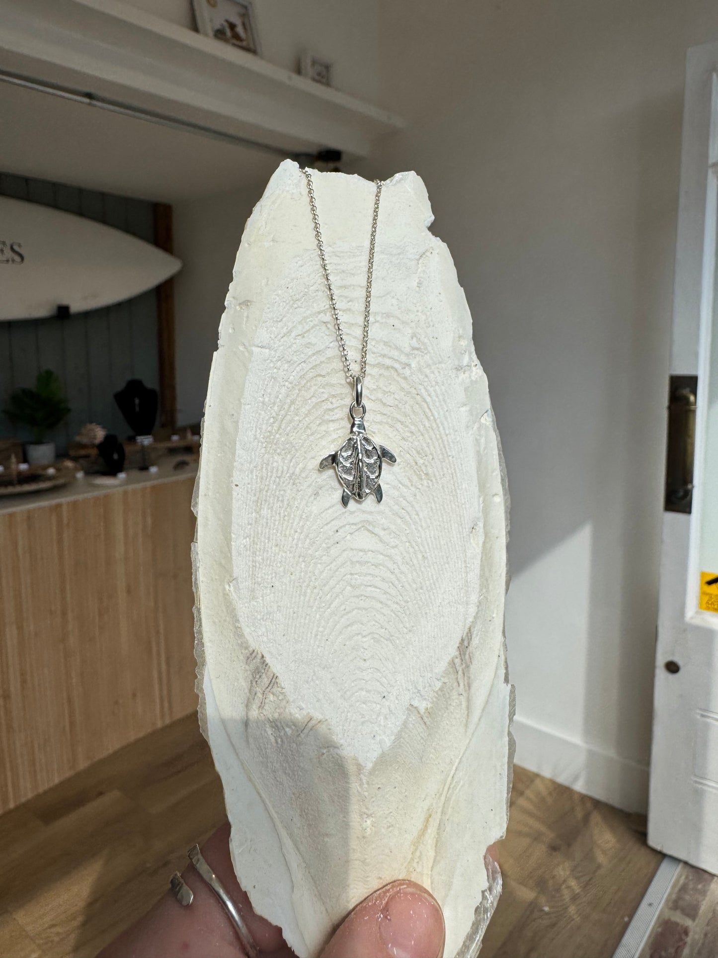 Handmade turtle necklace Sterling silver cuttlefish casted jewellery 