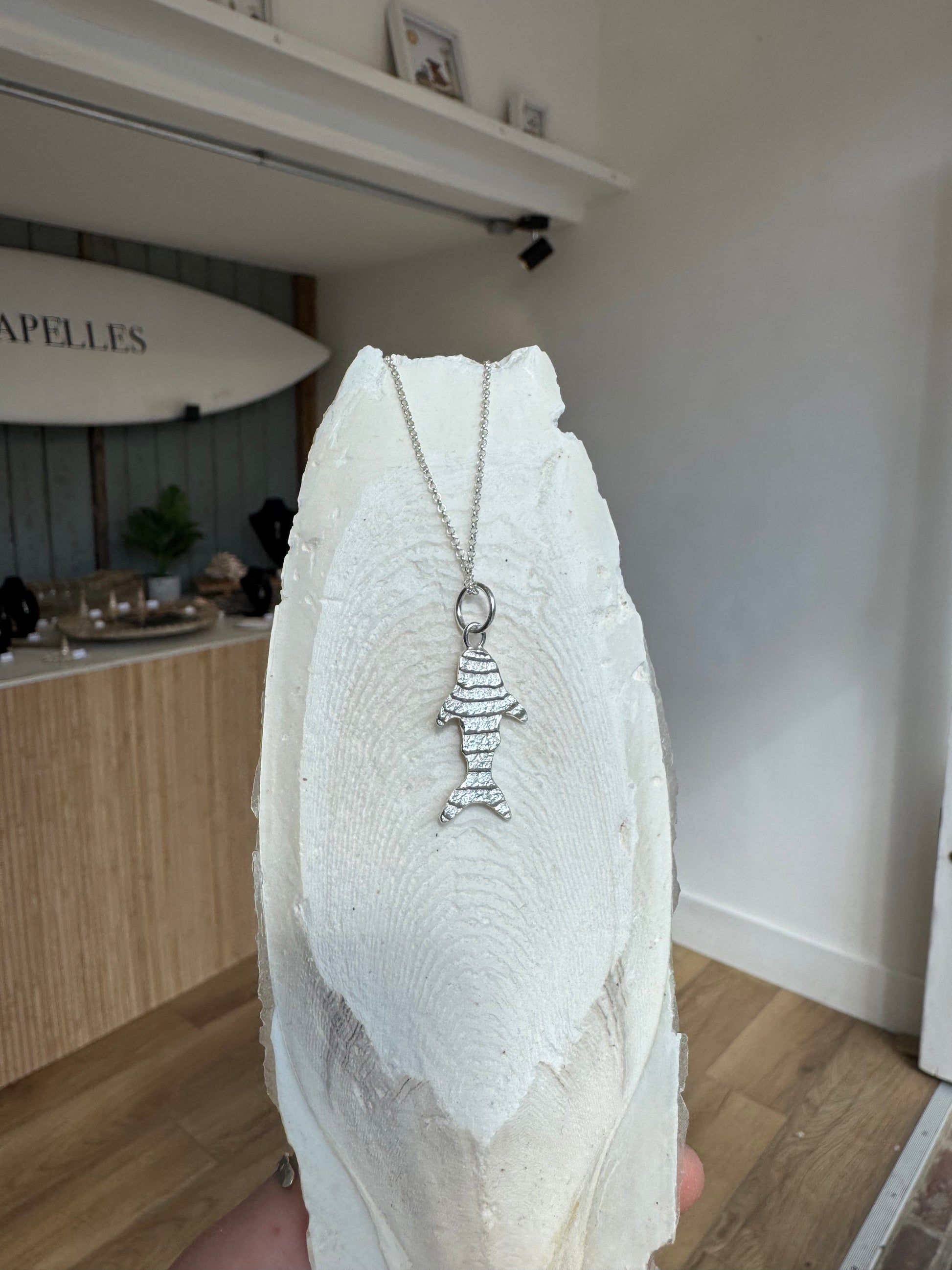 Cuttlefish casted Sterling silver handmade fish necklace  Back 