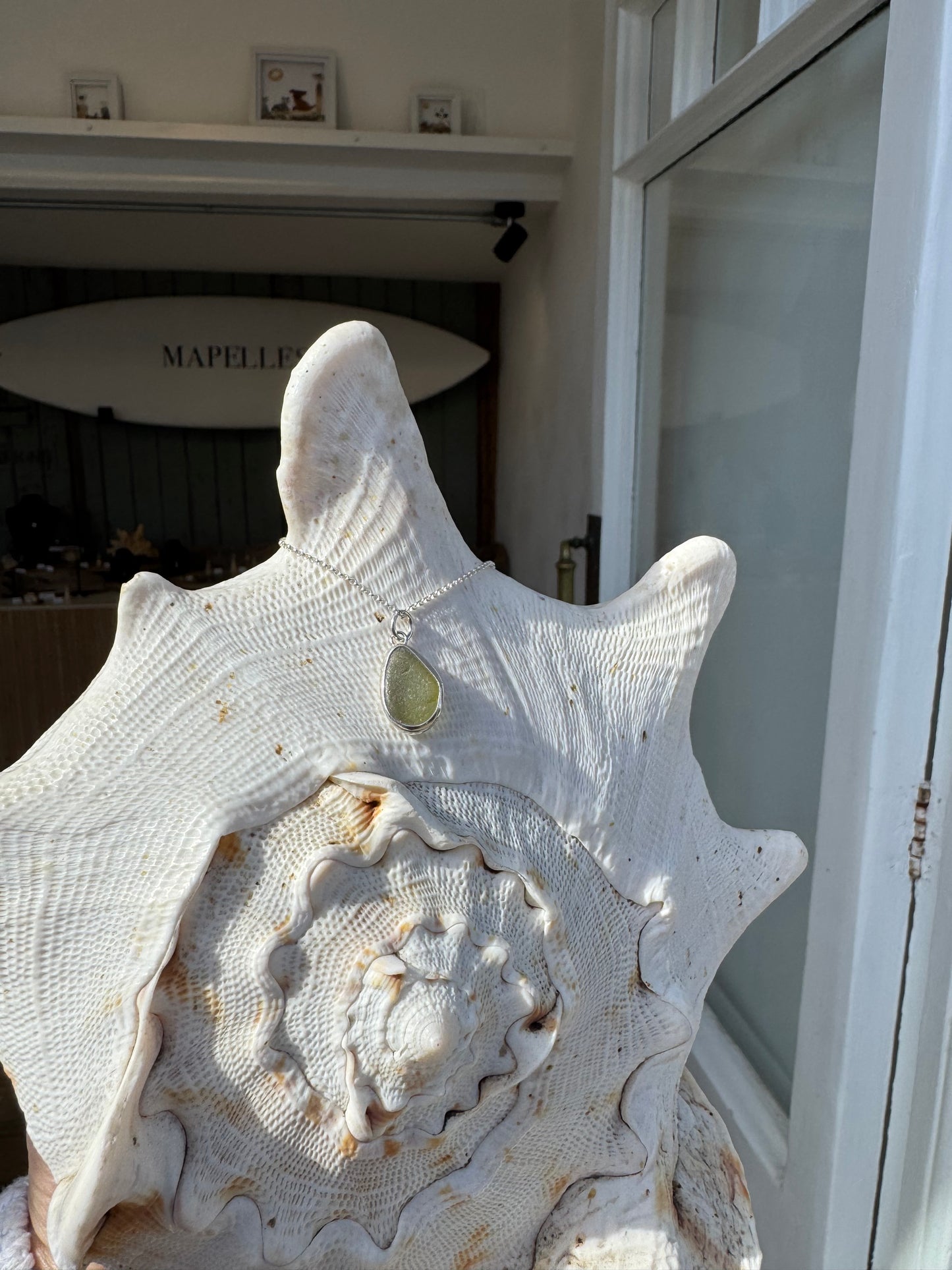 Olive green seaglass necklace