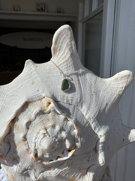 Dark green handmade sea glass necklace