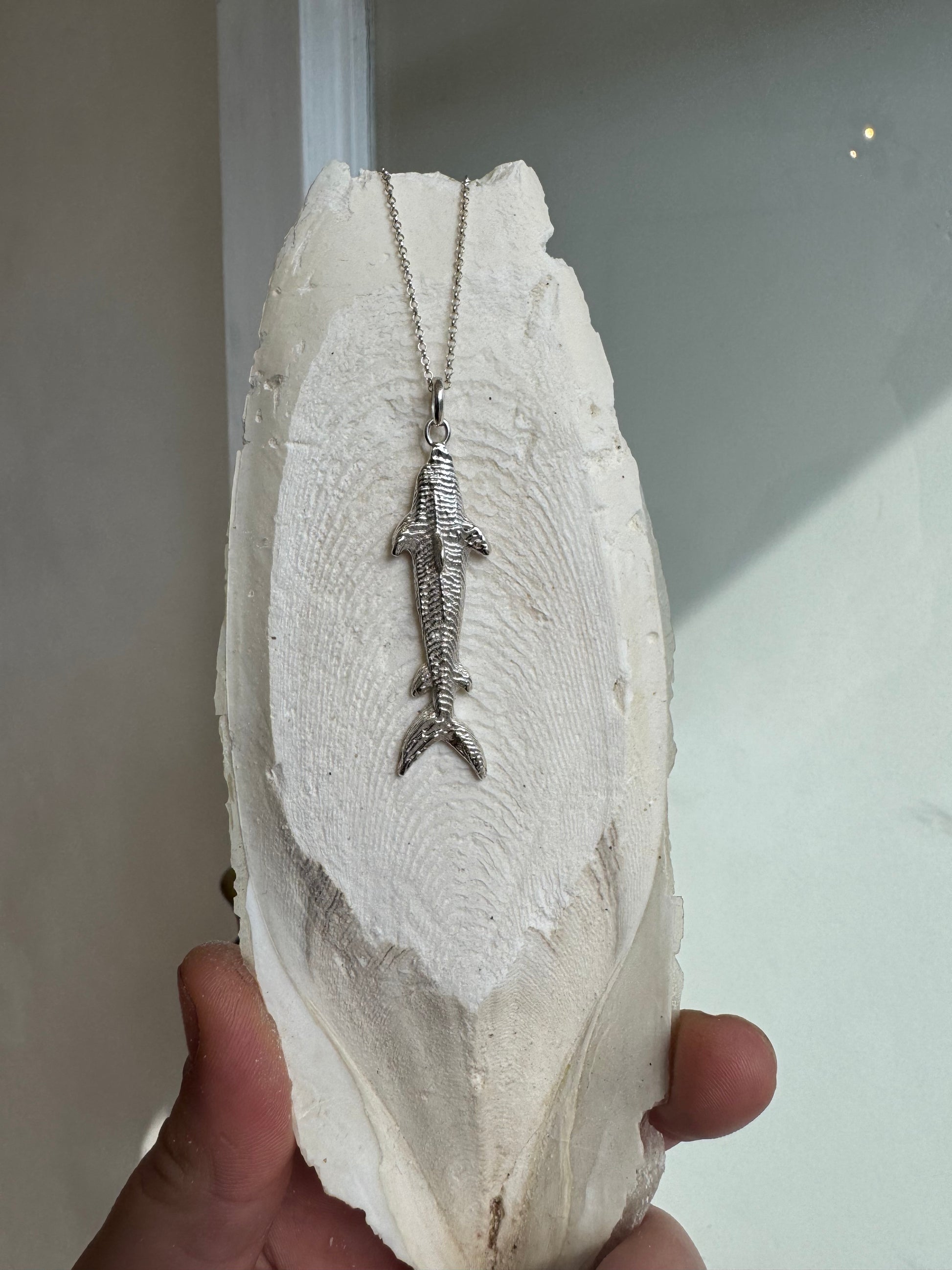Handmade shark necklace Sterling silver cuttlefish casted jewellery 