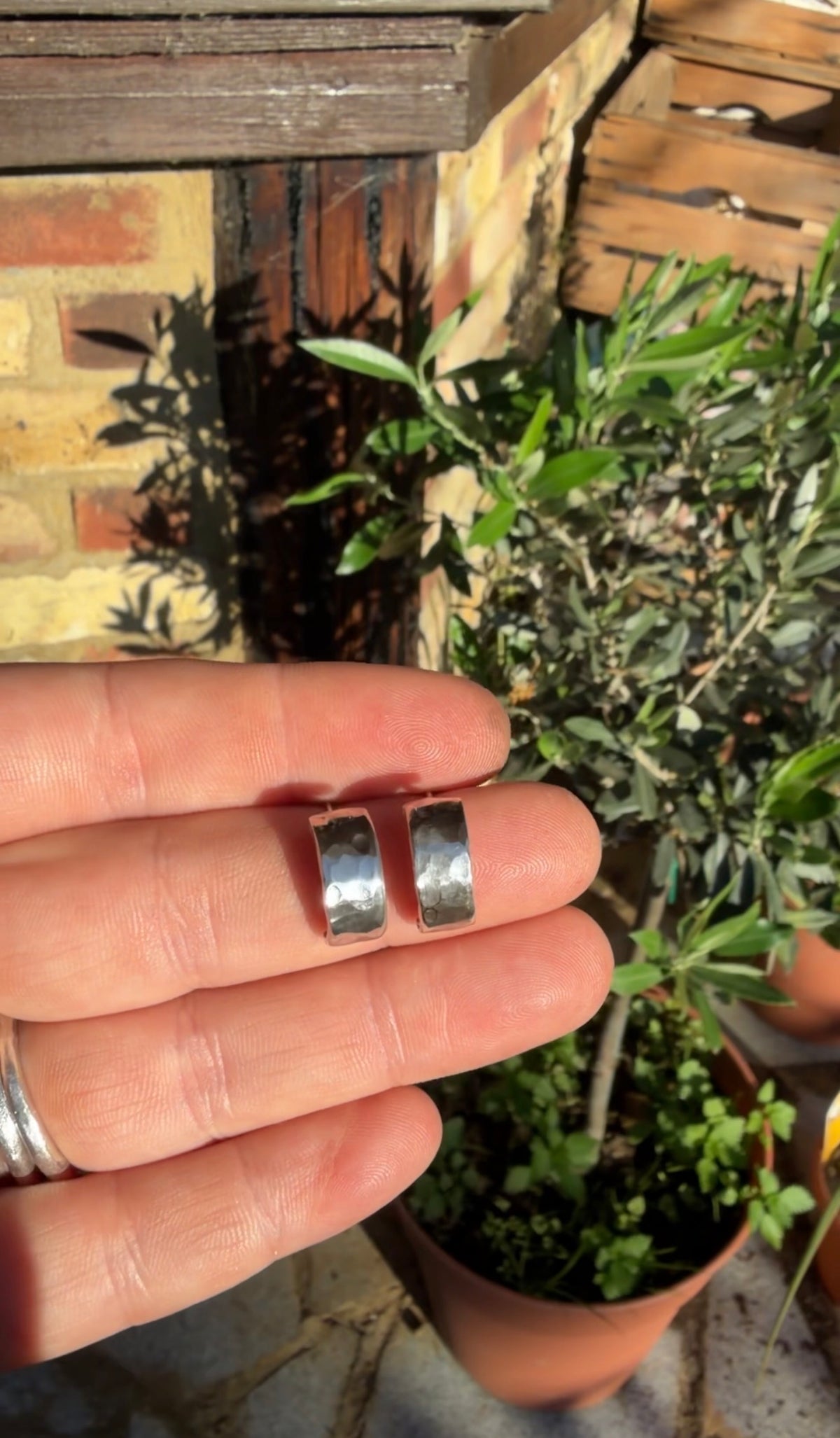 Textured half hoop studs