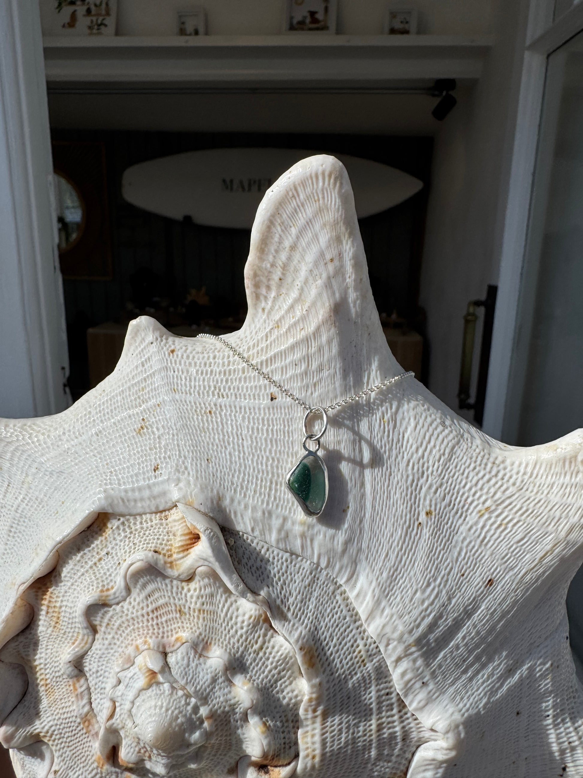 Green and white sea glass multi necklace, 