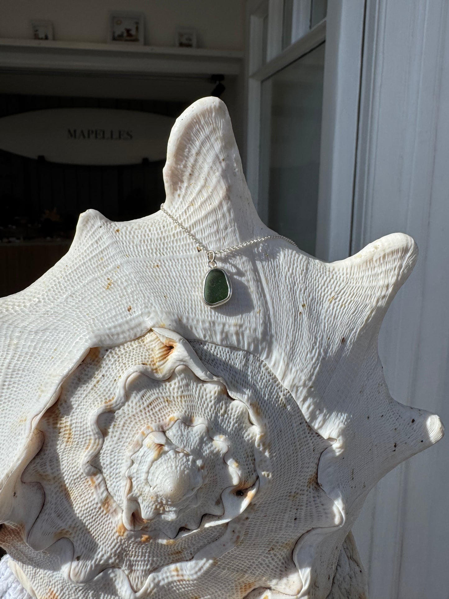 Handmade sterling silver sea glass necklace