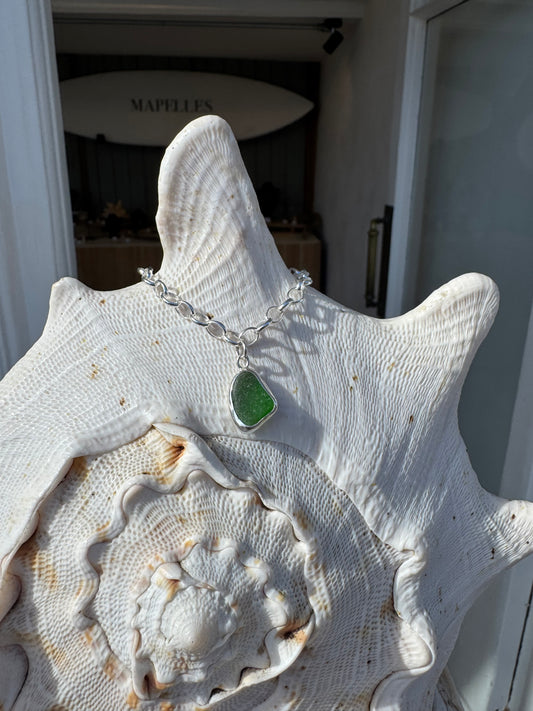 Handmade sea glass bracelet, recycled sterling silver