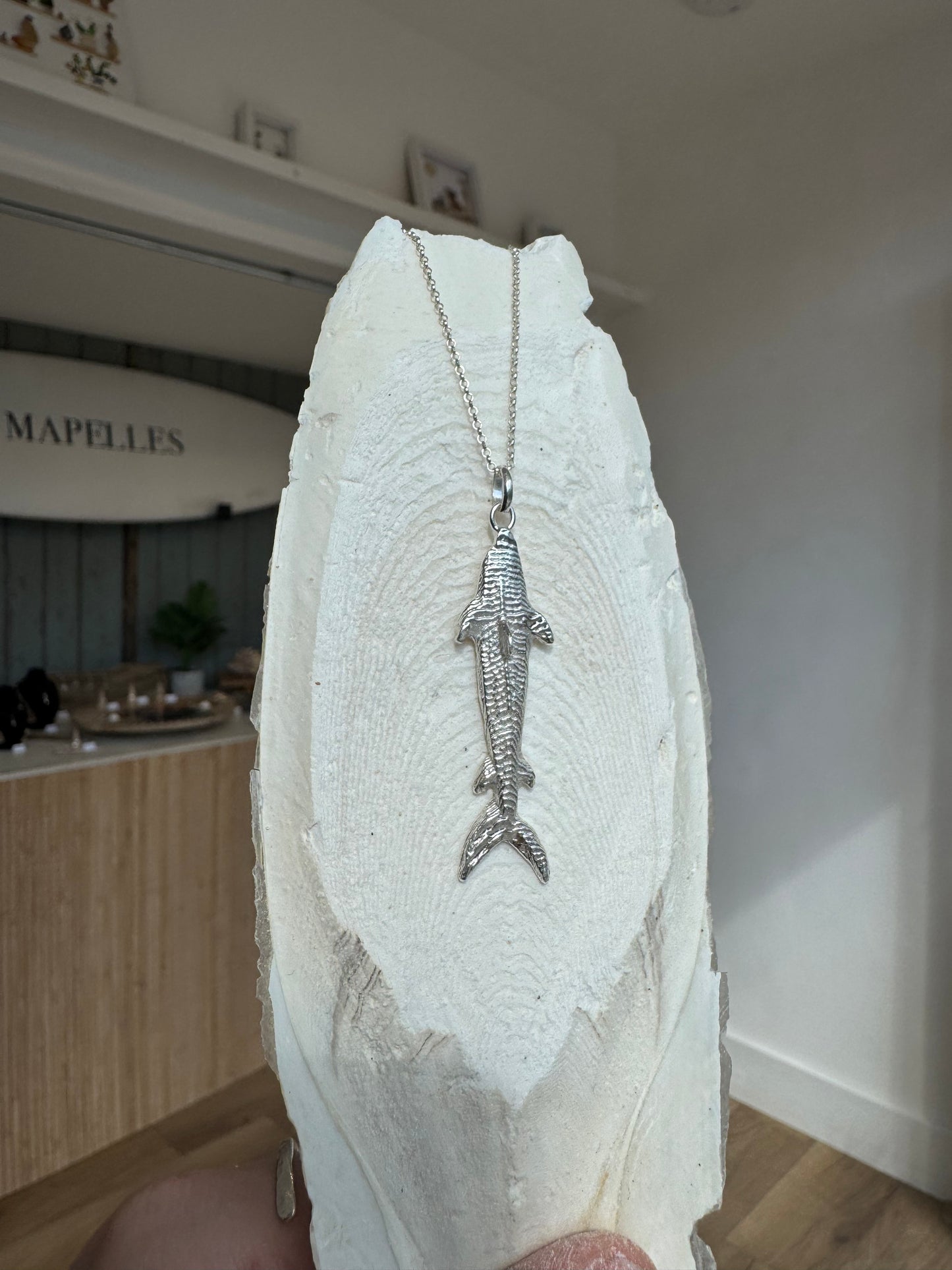 Handmade shark necklace Sterling silver cuttlefish casted jewellery 