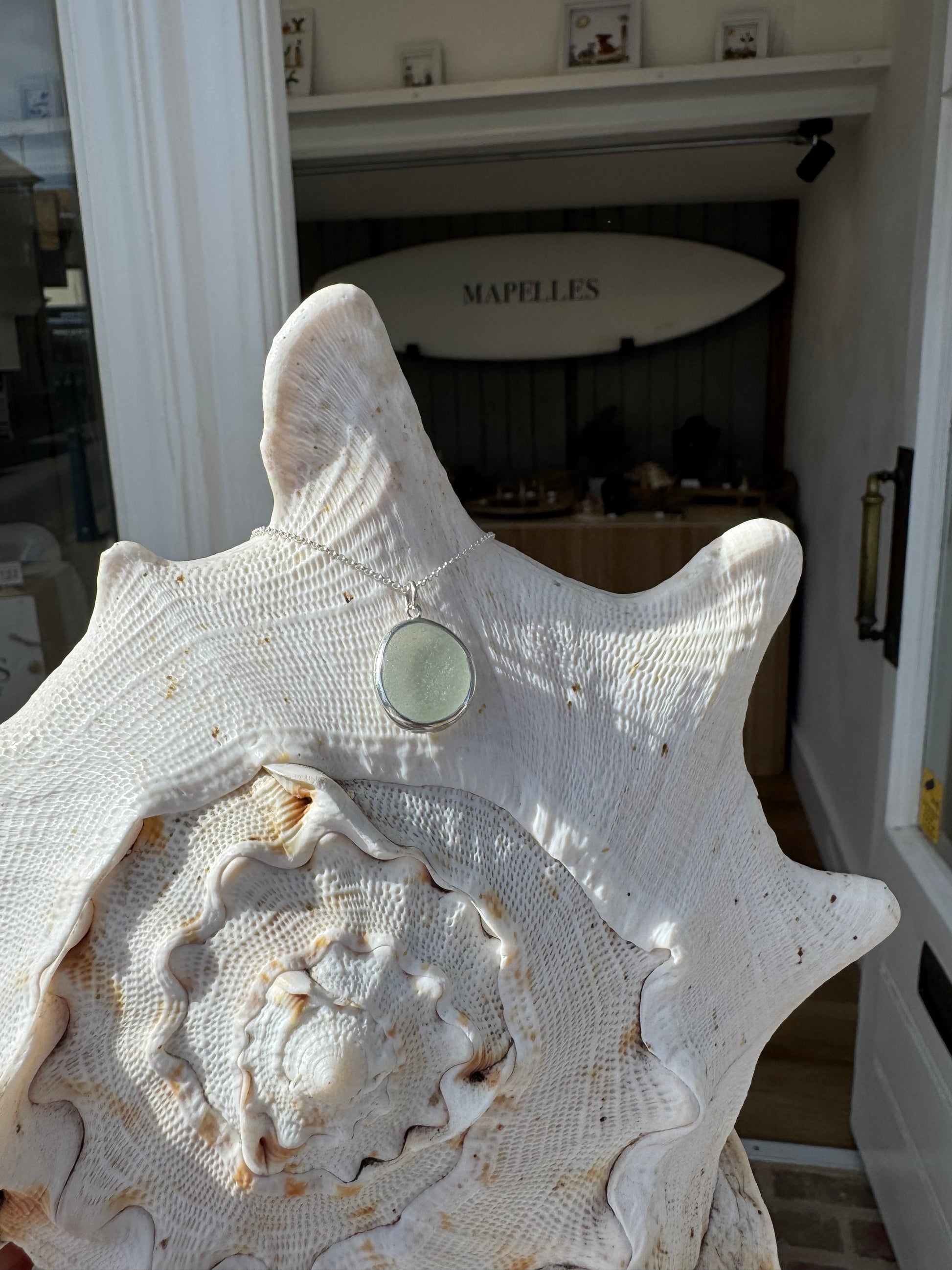 Handmade starting silver necklace with sea glass