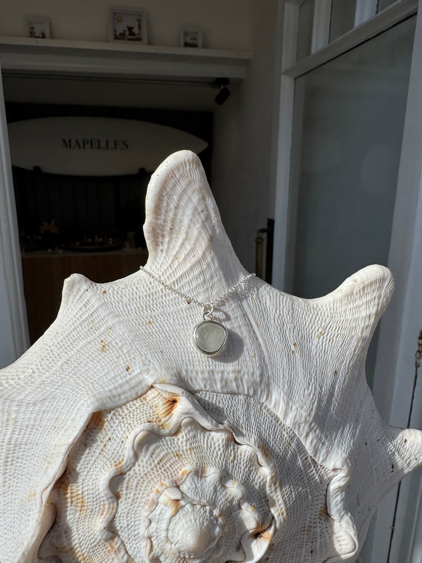 Handmade sterling silver white Seaglass necklace