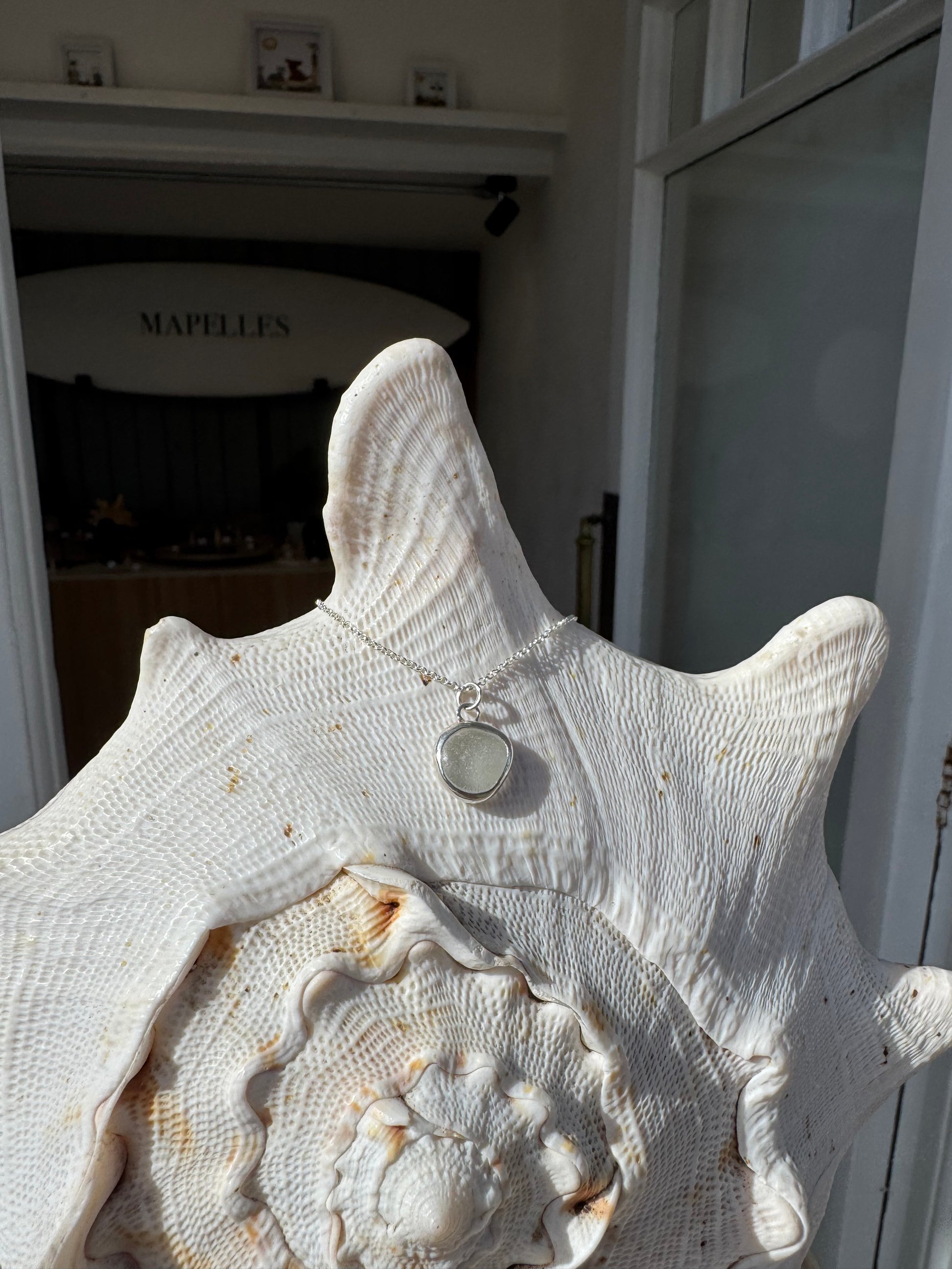 Handmade sterling silver white Seaglass necklace