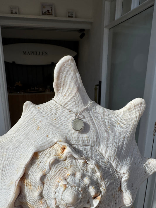 Handmade sterling silver white Seaglass necklace