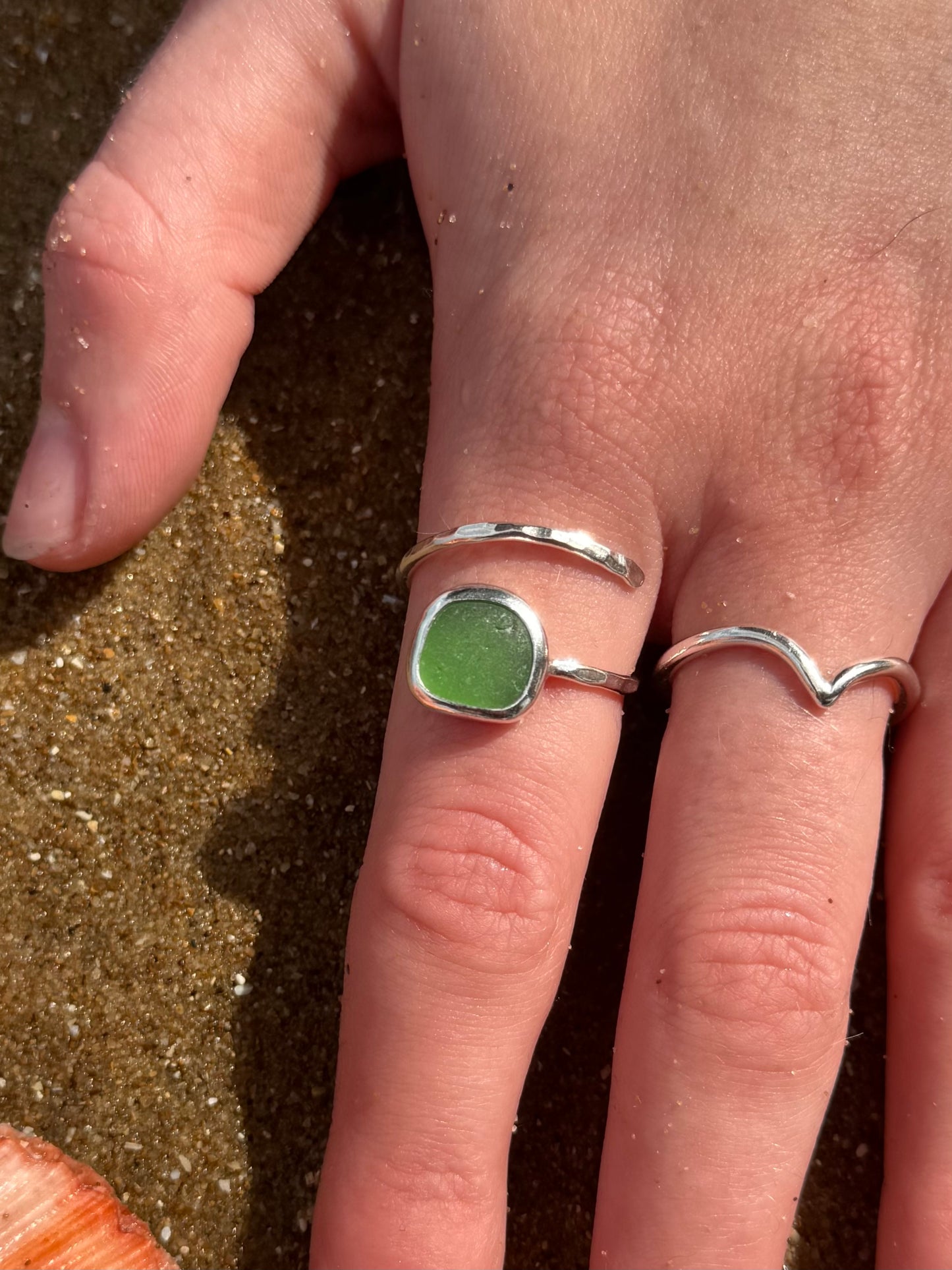 Green seaglass ring