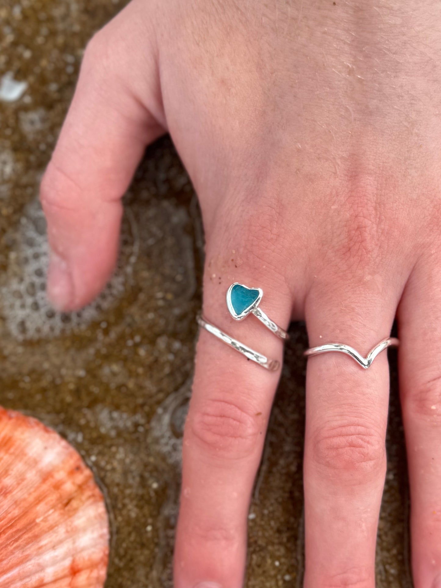 Teal heart ring