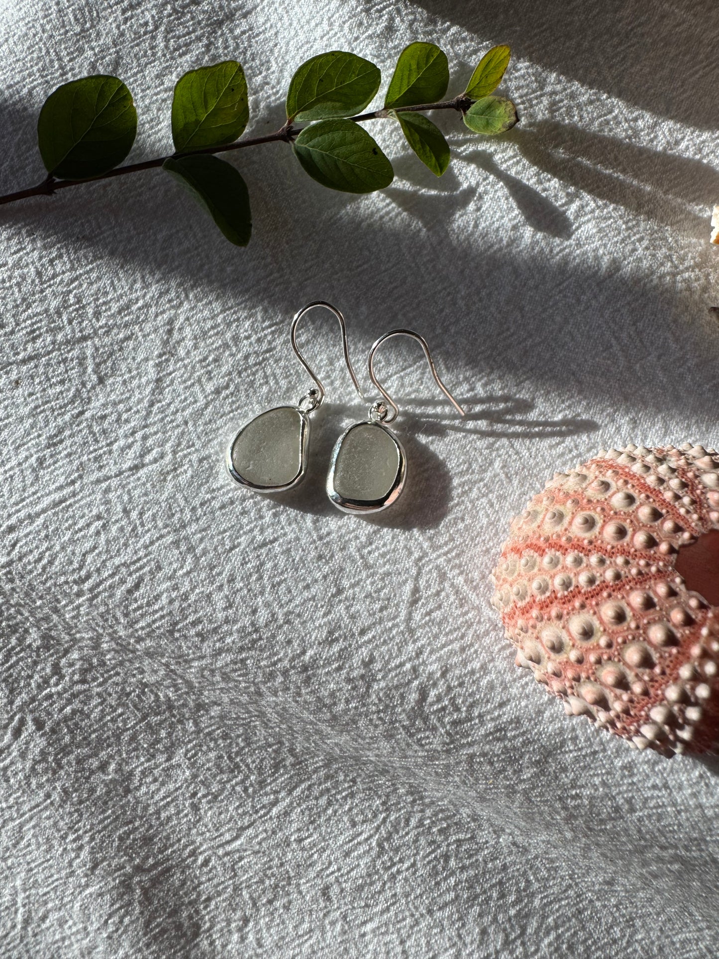 White seaglass earrings
